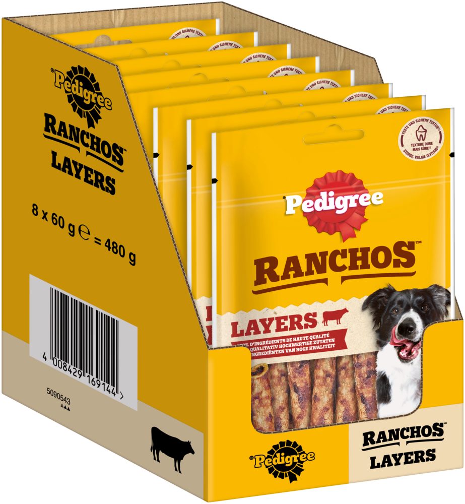 Pedigree PEDIGREE® RANCHOS™ Layers mit Rind 8 x 60g, Snack für: Hunde