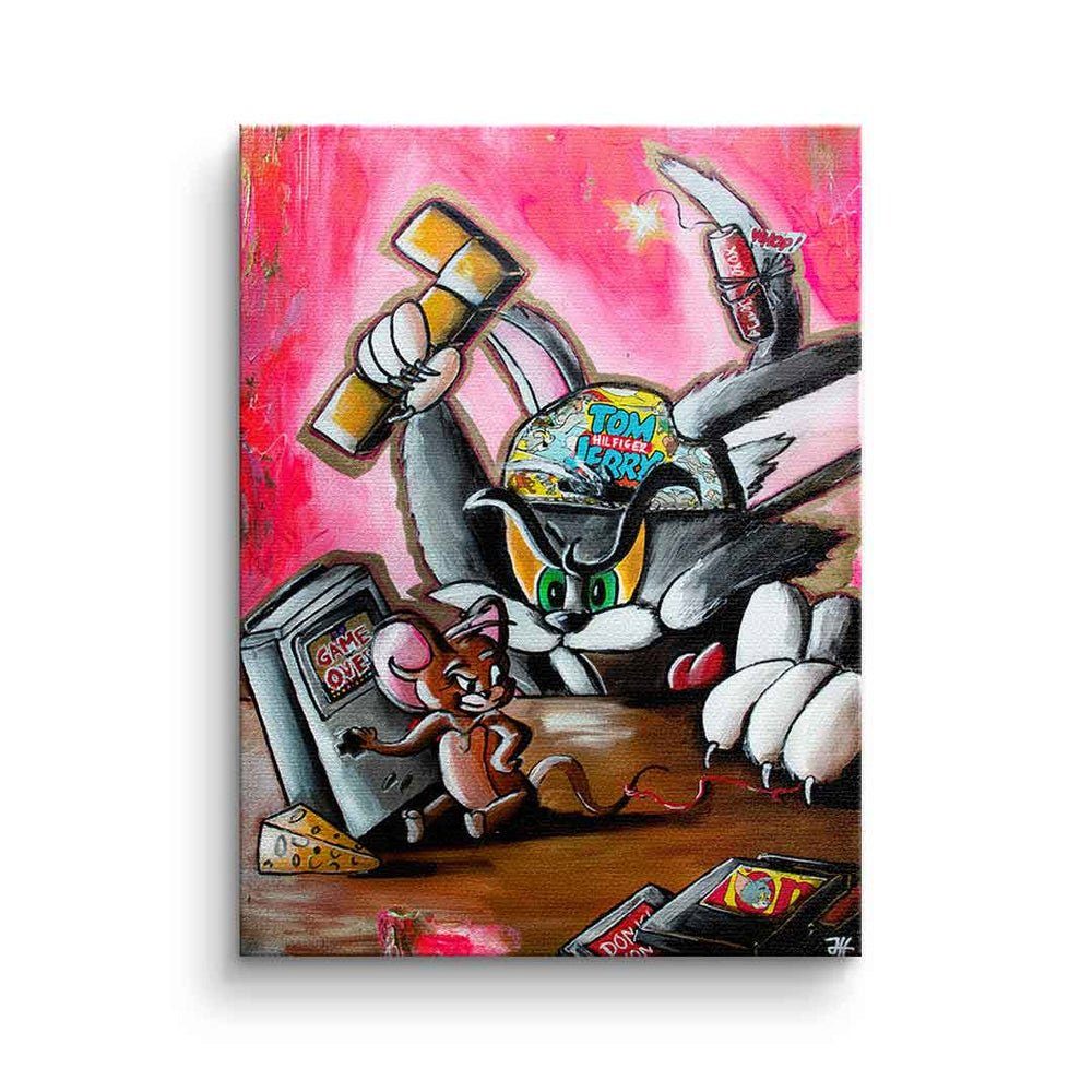 DOTCOMCANVAS® Leinwandbild Game Over, Leinwandbild Game Over Tom und Jerry Gameboy Pop Art Comic