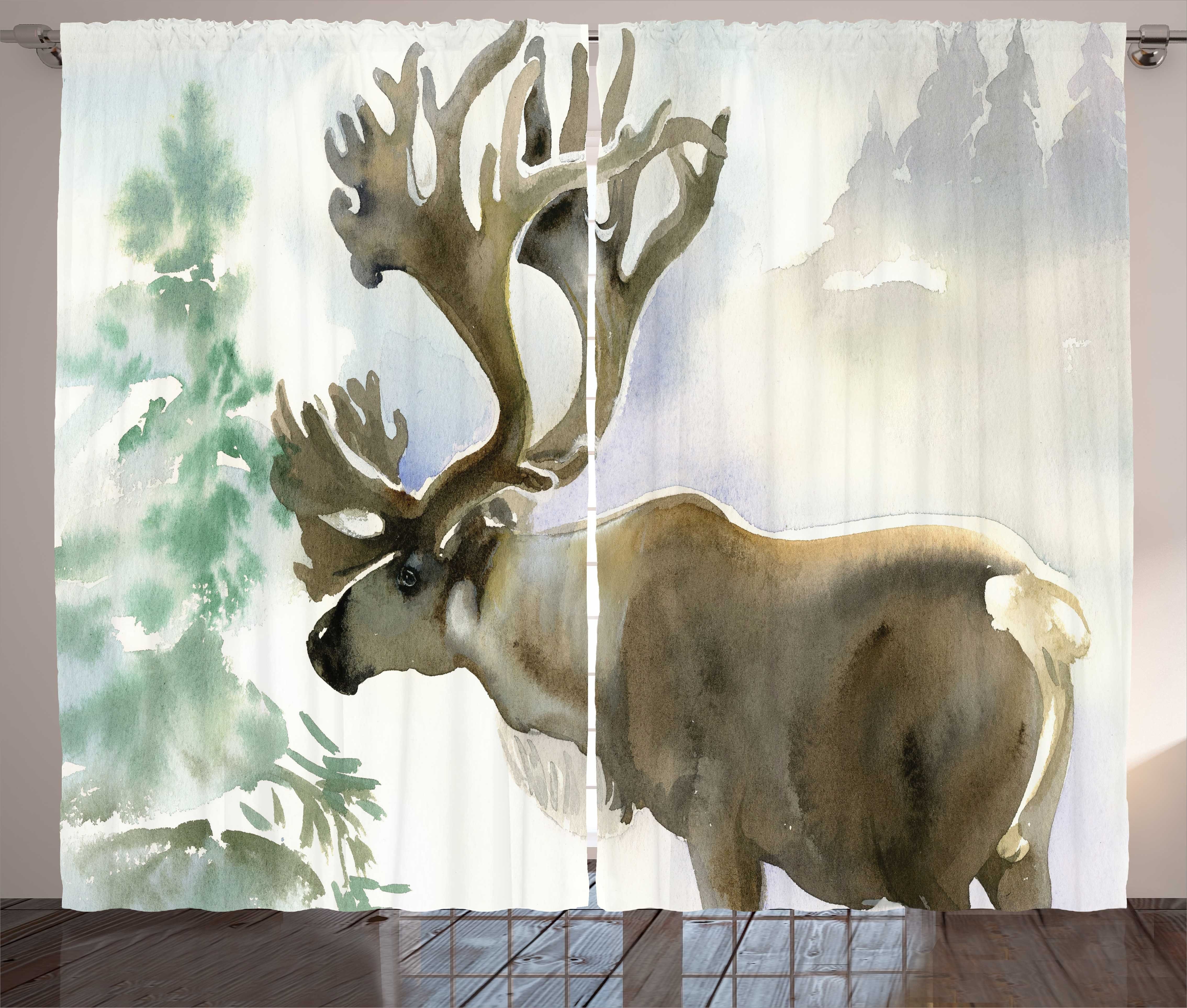 Kräuselband Forest Stil Gardine Vorhang Farbe mit Schlafzimmer und Abakuhaus, Hirsch Schlaufen Winter Haken,