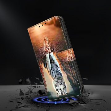 CLM-Tech Handytasche für Samsung Galaxy A55 5G Hülle - Tasche aus Kunstleder Klapphülle (Katze weißer Tiger, Handyhülle mit Standfunktion - Wallet Flip Case inklusive Kartenfächer), - Cover Etui mit Magnetverschluss - Galaxy A55 5G Schutzhülle