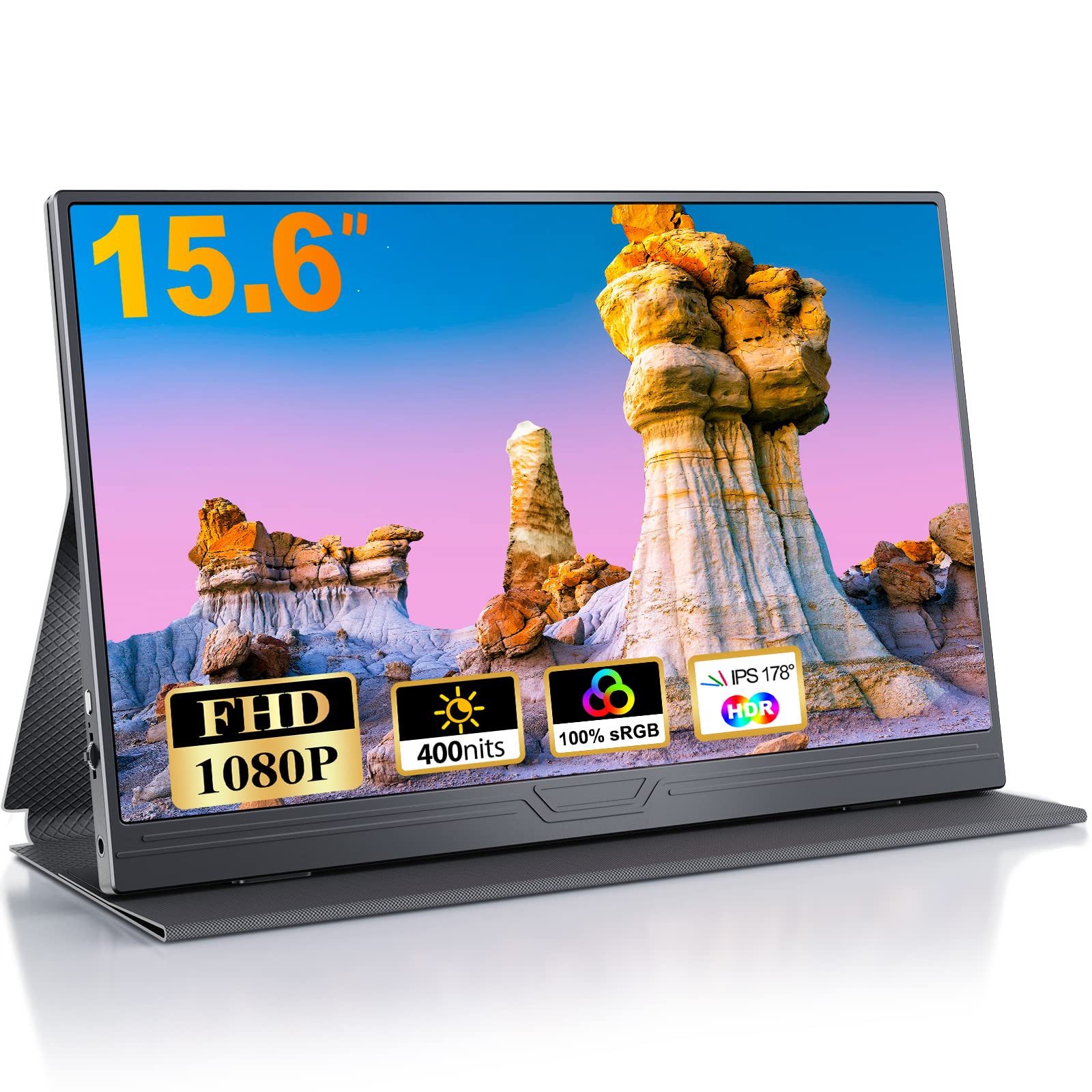 Bundviel Portable Monitor 15,6 Zoll Tragbarer Mobiler IPS 1920x1080 GS156CM2 Portabler Monitor (40 cm/15.6 ", 1920 x 1080 px, FHD, 3 ms Reaktionszeit, 60 Hz)