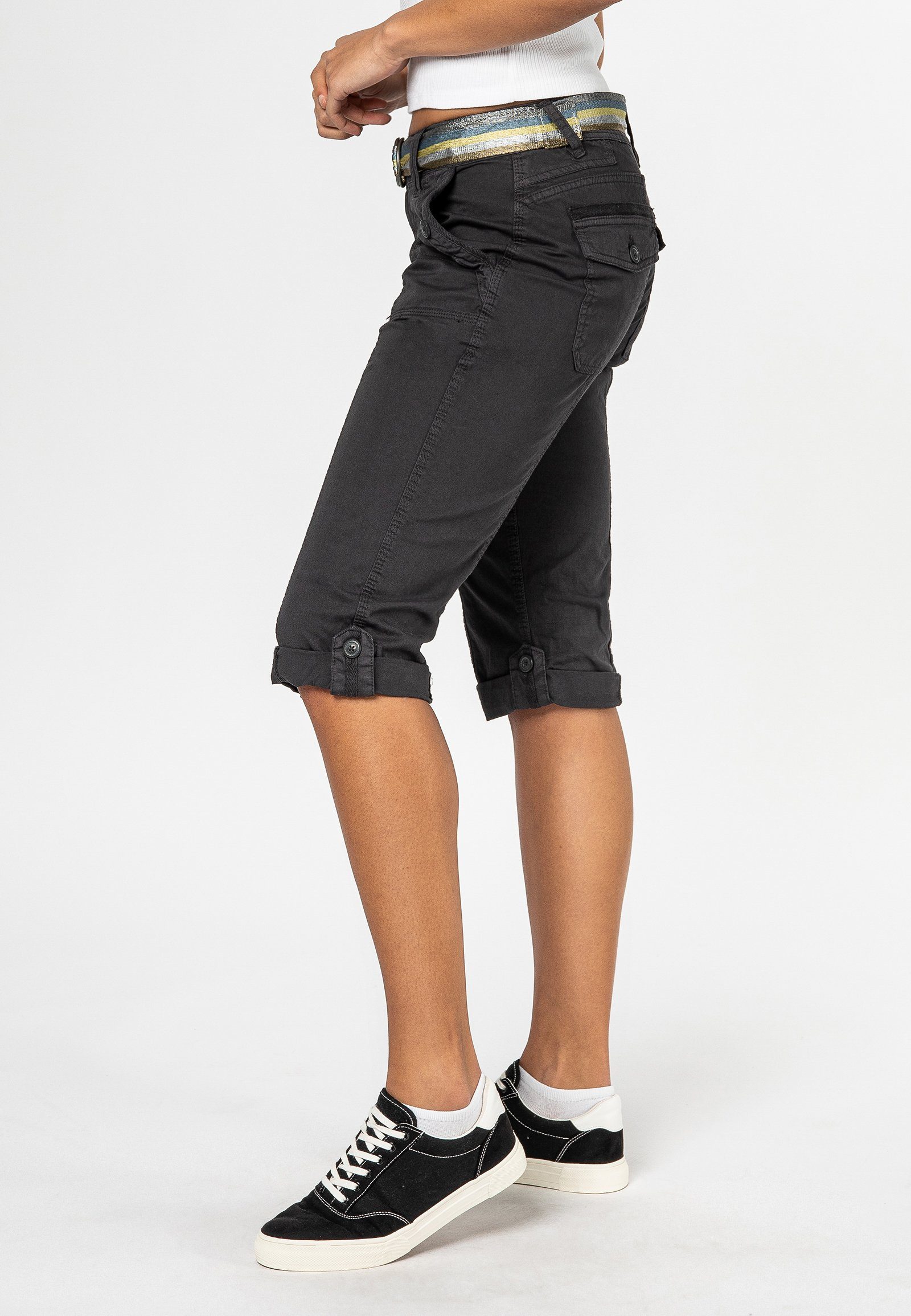 Fresh Made Caprihose Damen Caprihose Sommerhose mit buntem Gürtel Capri kurze Hose Sommerfarben – Bild 4 von 5