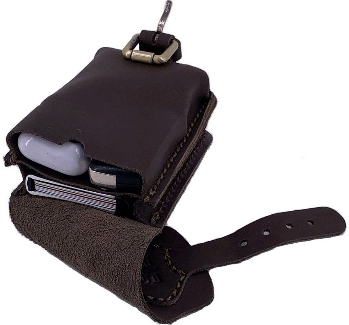 Mika Handtasche Gürteltasche S Hochformat Sattelleder 12,5x6x9cm dunkelbraun matt