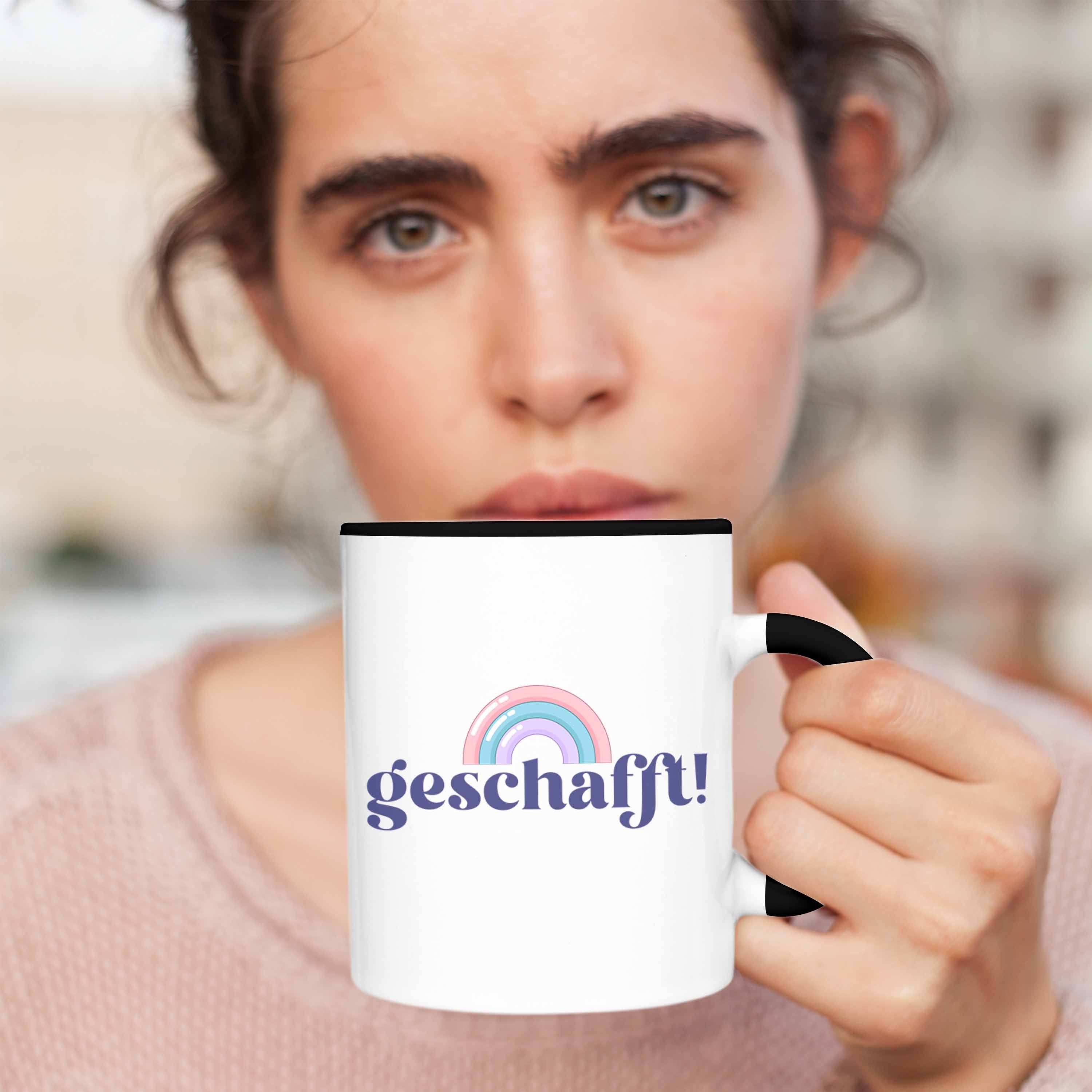 Geschafft Tasse - Trendation Ausbildung Abi Geschenkidee Bestanden Geschenk Bachelor Schwarz Master Trendation Tasse