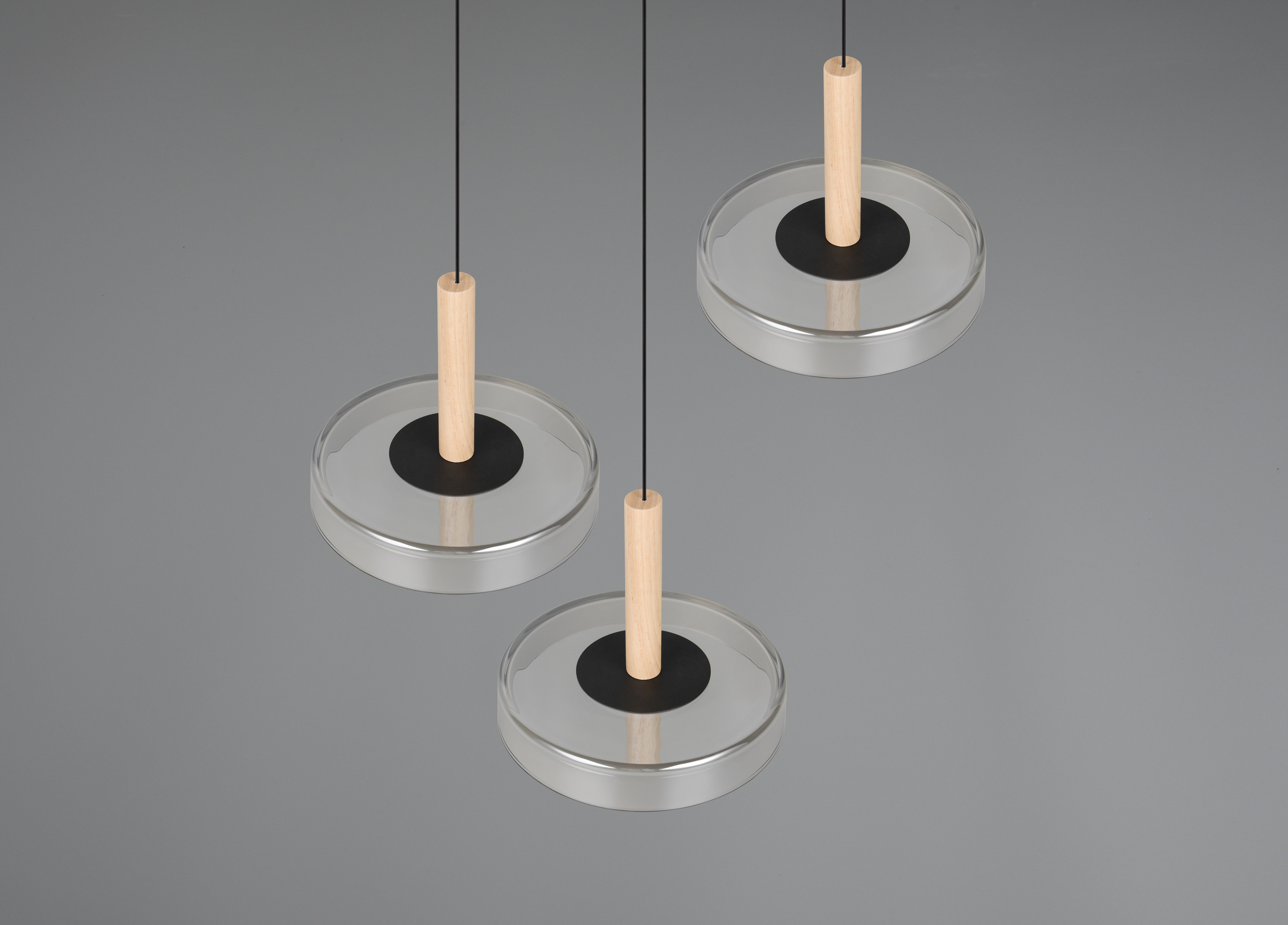 TRIO Leuchten LED Pendelleuchte CELESTE dimmbare LED Hängelampe aus Metall Glas & Holz, 7,5W 750 Lumen, Dimmfunktion, LED fest integriert, Warmweiß, 3-flammig einfach höhenverstellbar von 50-200 cm 3-Stufen Dimmfunktion