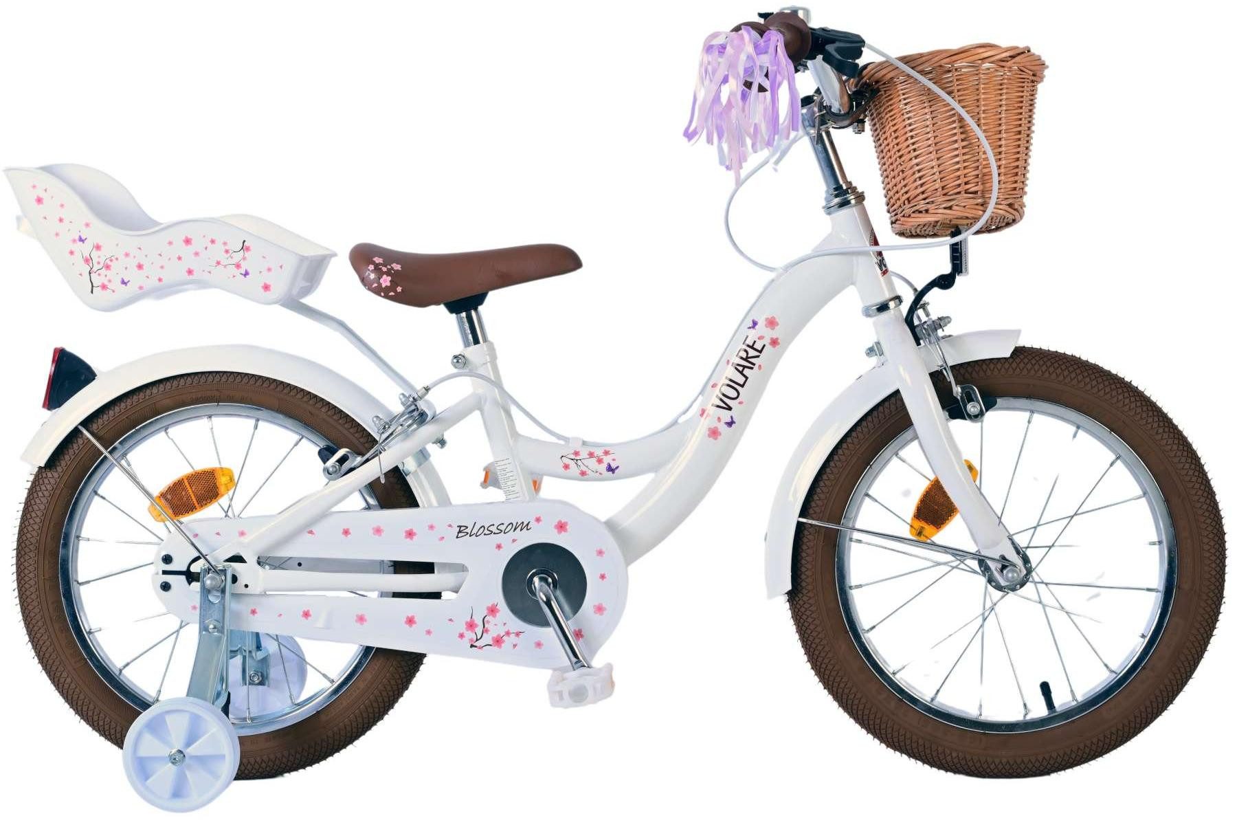 Volare Kinderfahrrad Volare Blossom - Mädchen - 16 Zoll - Weiß - Zweihandbremsen, Geschlossener Kettenschutz, abnehmbare Seitenräder