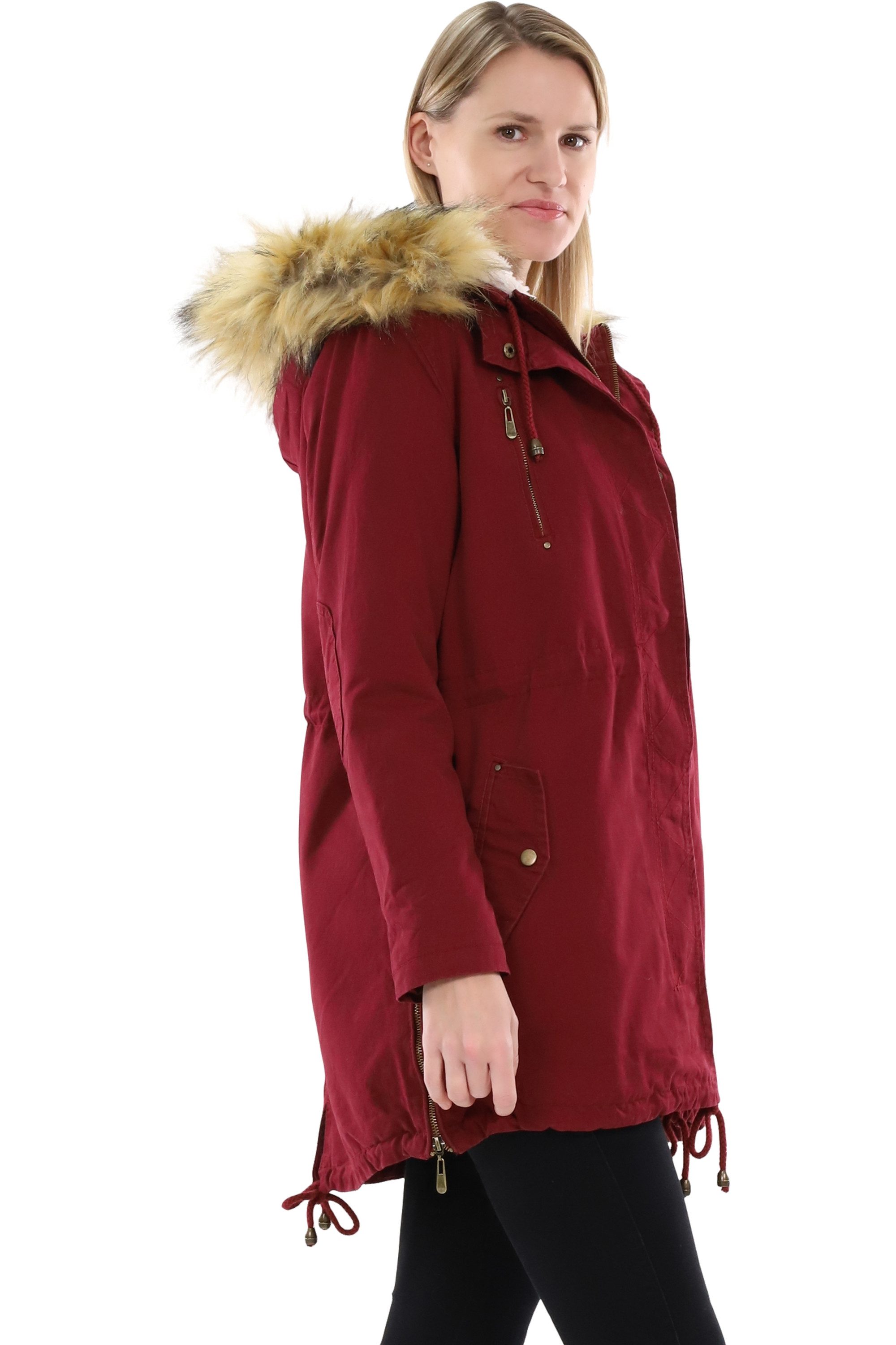 malito more than fashion Parka malito Damen Parka mit Kapuze, Winterjacke mit Kunstfell, gefütterte gefütterte Winterjacke mit Teddyfell und Kunstfell Kapuze