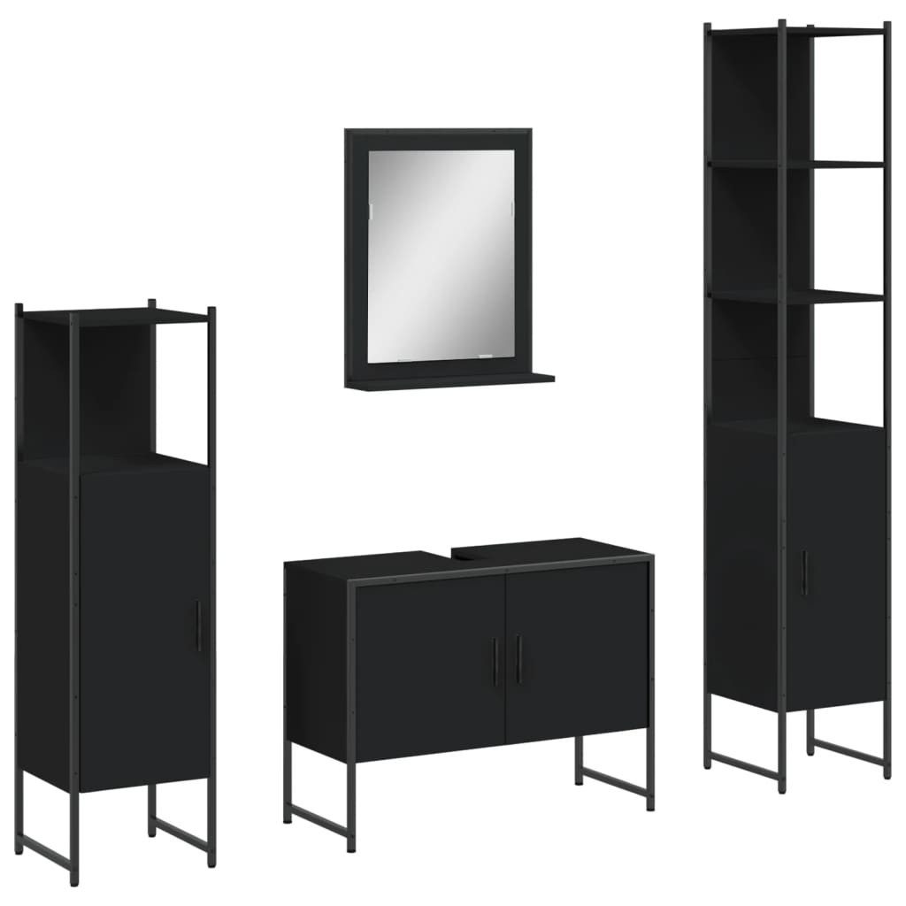 vidaXL Badezimmer-Set 4-tlg. Badmöbel-Set Schwarz Holzwerkstoff, günstig online kaufen