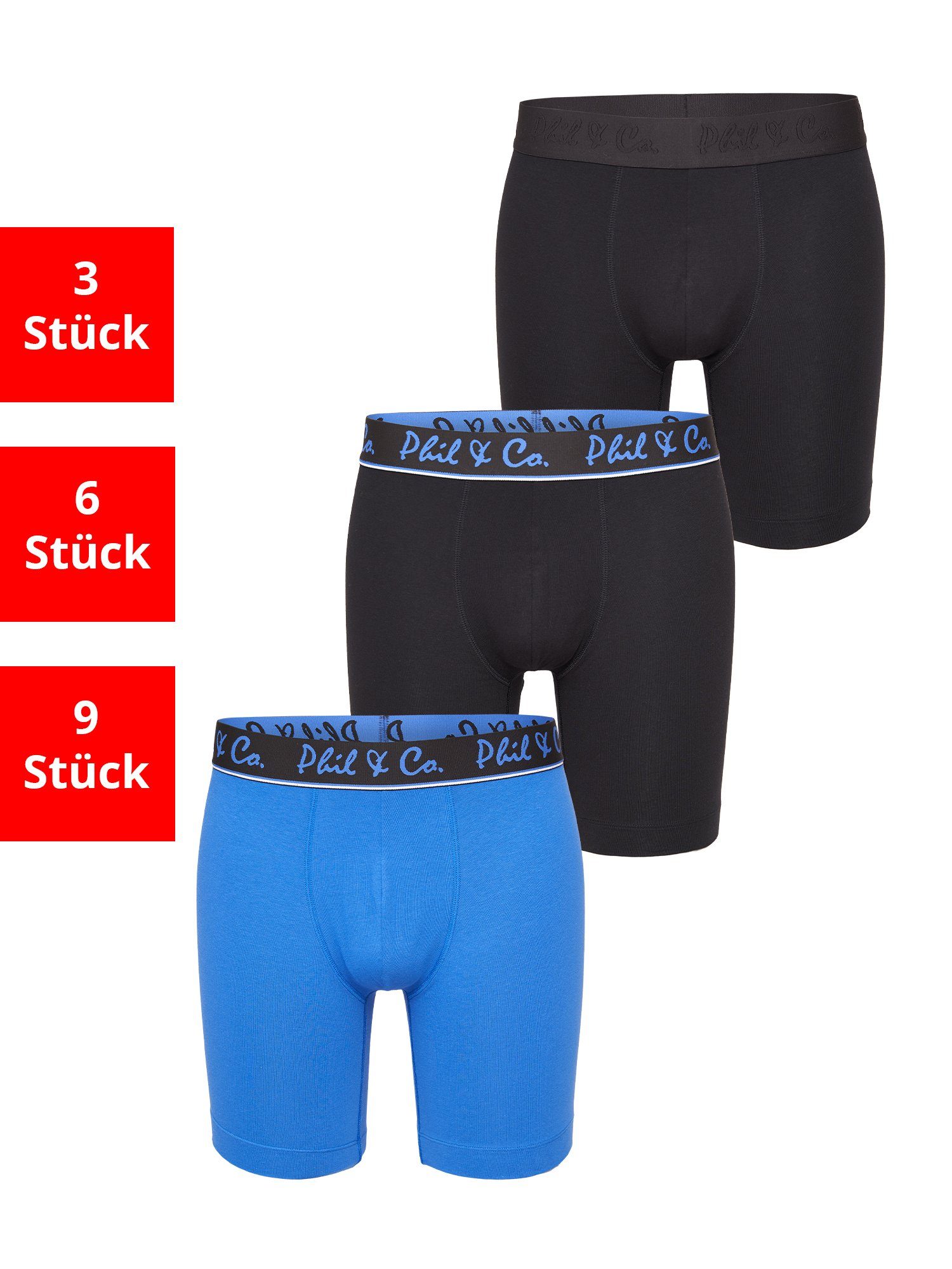 & Langer Long Boxer Phil Jersey black Retro-Shorts Boxer-Brief Boxer (3-St) Unterhose blue Co.