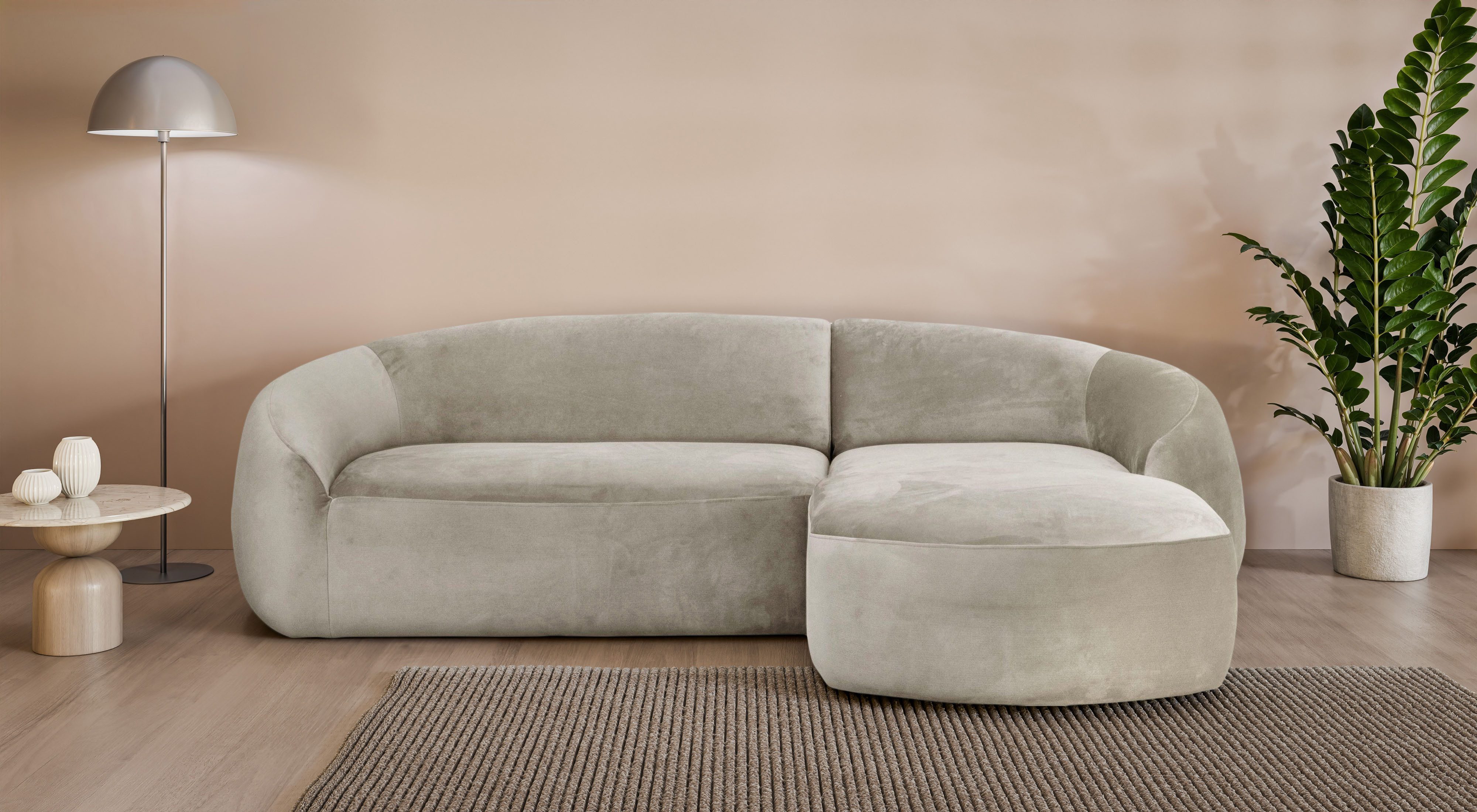 LeGer Home by Lena Gercke Ecksofa YANI, L-Form, Designersofa, organische Form, Maße B/T/H: 255/170/81 cm, mit Wellenunterfederung, auch in Bouclé, Recamiere rechts/links