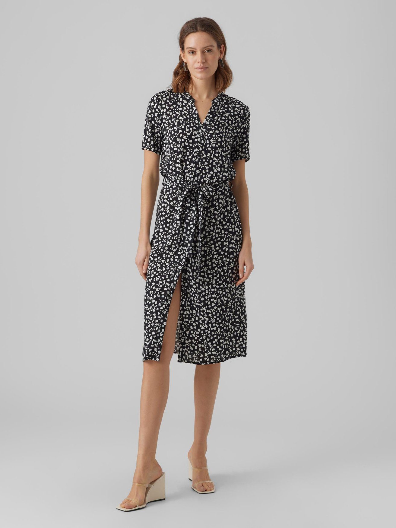 Shirtkleid Midi Blusen Kurzarm Tunika Dress VMVICA