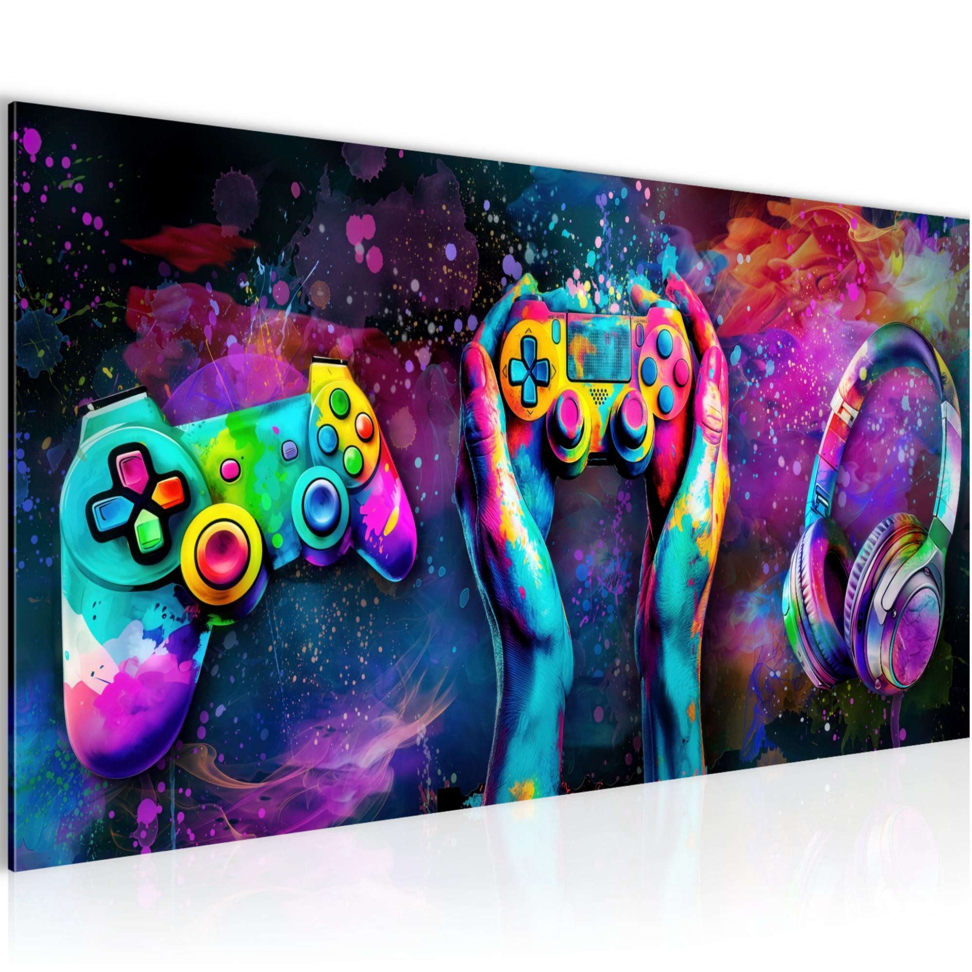 Runa Art Wandbild Spielkonsole Gamer auf Vlies Leinwand Graffiti Streetart Jugendzimmer, 100L x 40B cm