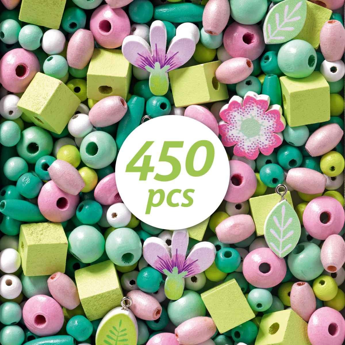 DJECO Kreativset Schmuck basteln: Holzperlen Kreativset 400 bis 450 Perlen