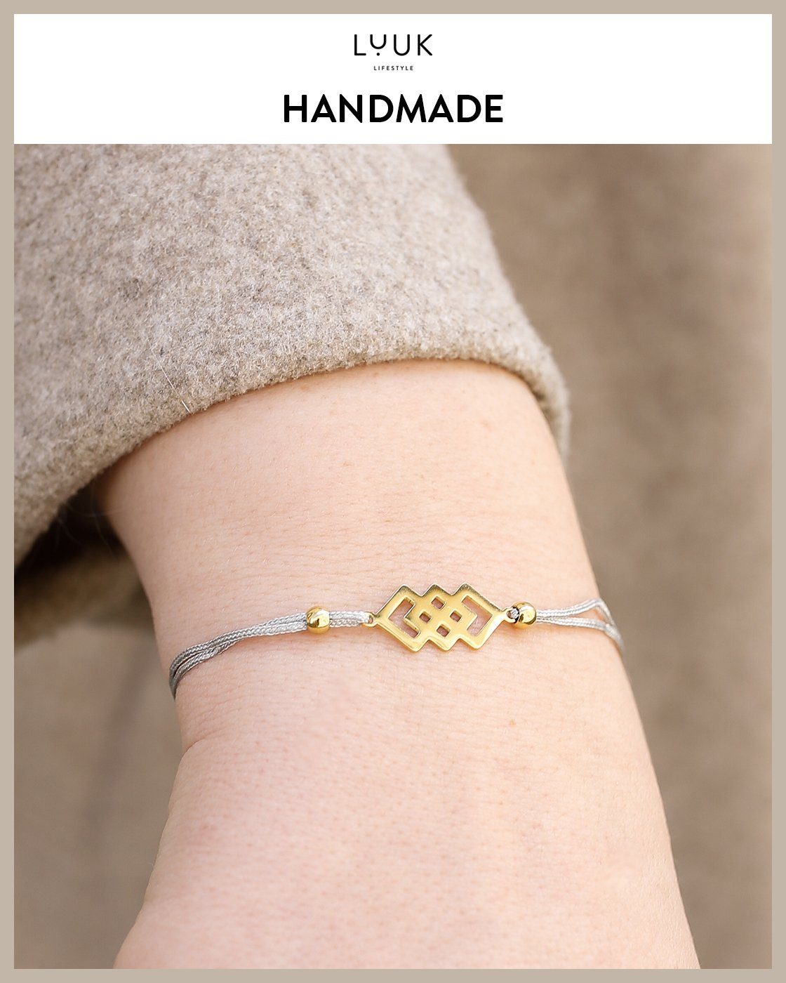LUUK LIFESTYLE Freundschaftsarmband verschlungene Quadrate, handmade, mit Happiness Spruchkarte