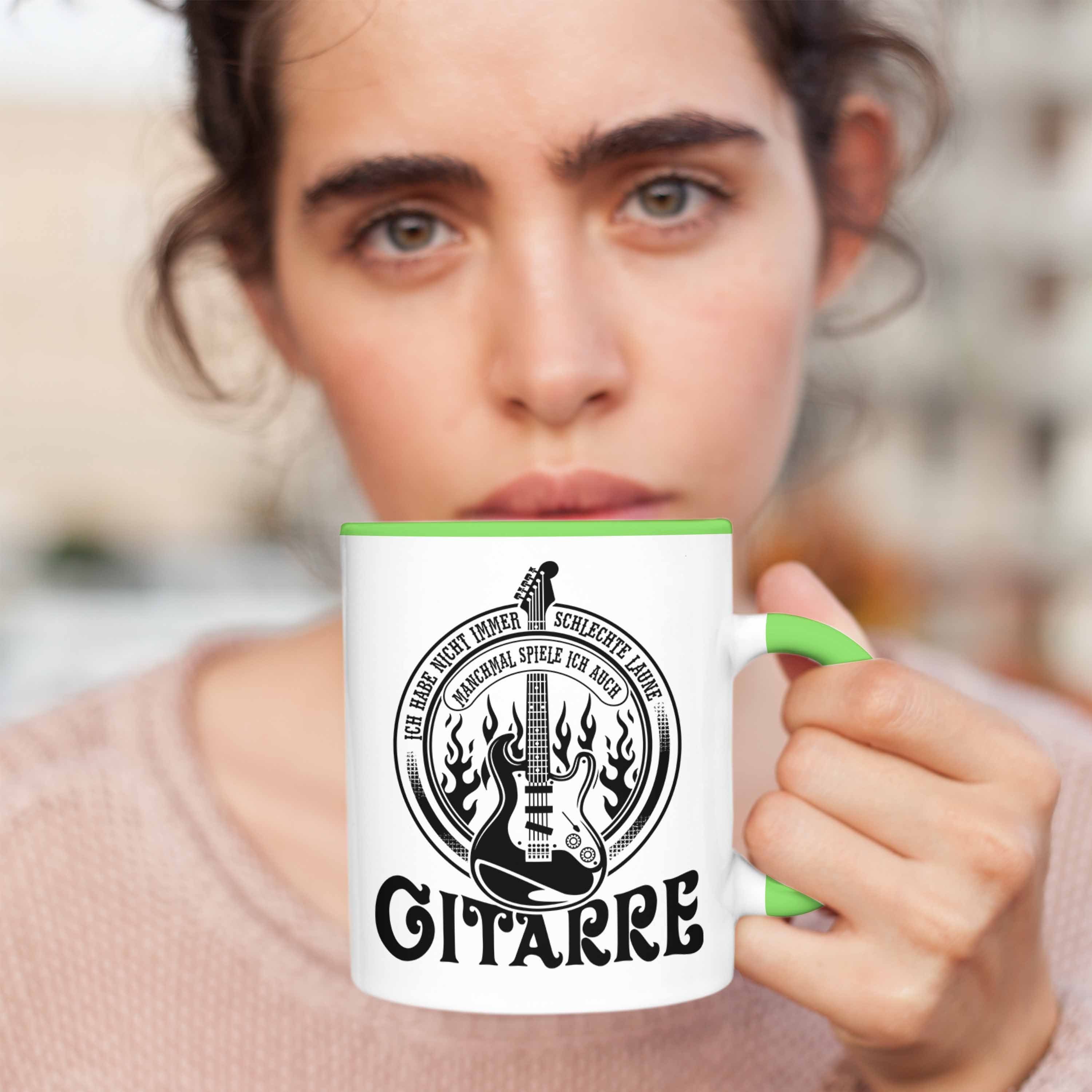 Trendation Tasse Gitarrenspieler Tasse Geschenkidee Geschenk Kaffee-Bech Spruch Gitarre Grün