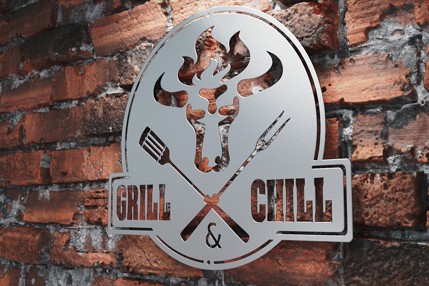 tuning-art Wanddekoobjekt GC02-E Grill&Chill Stahl Edelrost Chill & Bulle + Grill Edelrost Grill Schild