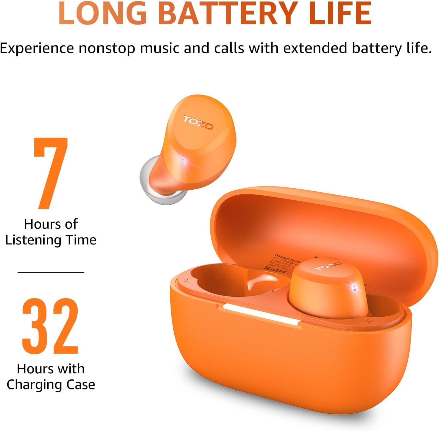 TOZO Ultraleichte Bluetooth Kopfhörer kabellos mit 32 Std. Akkulaufzeit In-Ear-Kopfhörer (True Wireless Earbuds mit kraftvollem Stereo-Sound und klaren Höhen, Mitten sowie tiefen, satten Bässen., Stereo Sound Earbuds mit Touchsteuerung & IPX5 Wasserschutz)