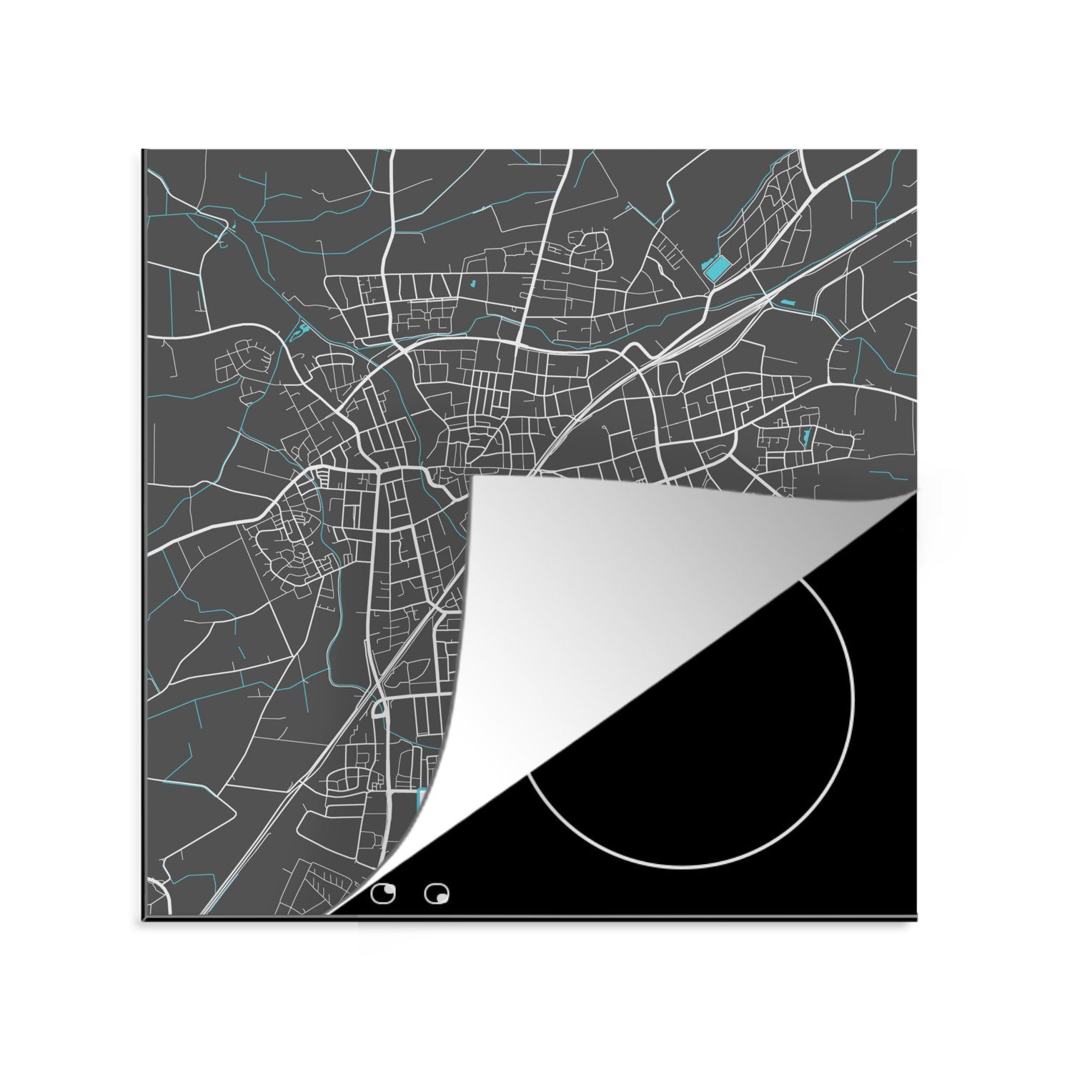 cm, Karte, - MuchoWow für (1 Herdblende-/Abdeckplatte - Stadtplan Blau tlg), - - Arbeitsplatte küche Deutschland Ahlen 78x78 - Ceranfeldabdeckung, Vinyl, Karte