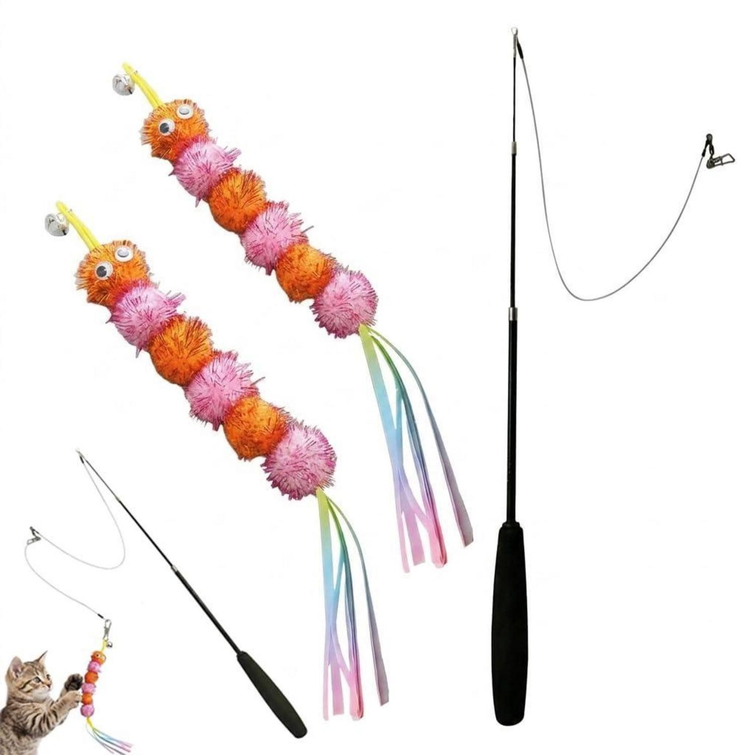 LuxusKollektion Tier-Beschäftigungsspielzeug Katzenspielzeug Set 3 Teile mit Katzenangel, Kunststoff