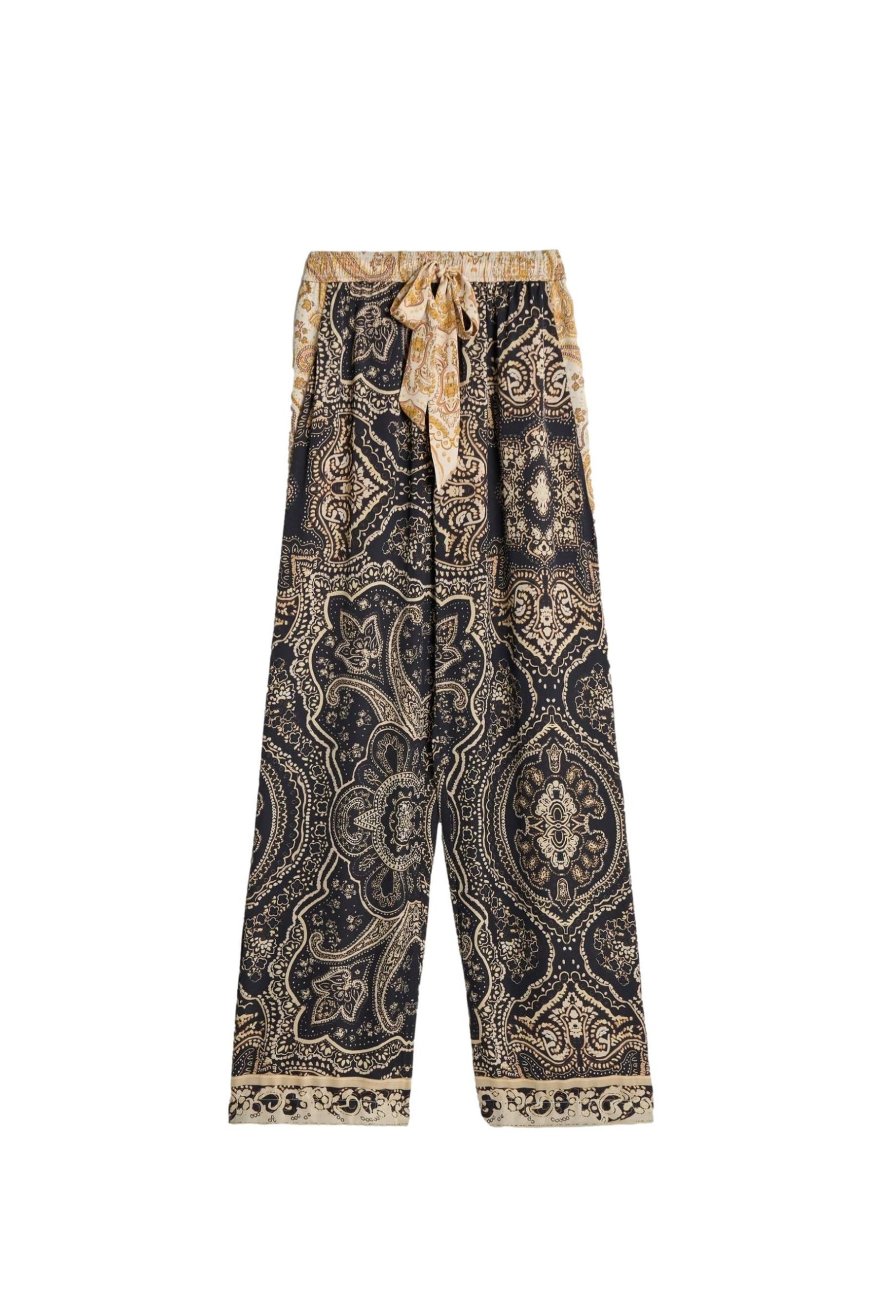 Bhoem Stoffhose BHOEM Satinhose mit Paisley-Muster und weitem Bein (1-tlg)