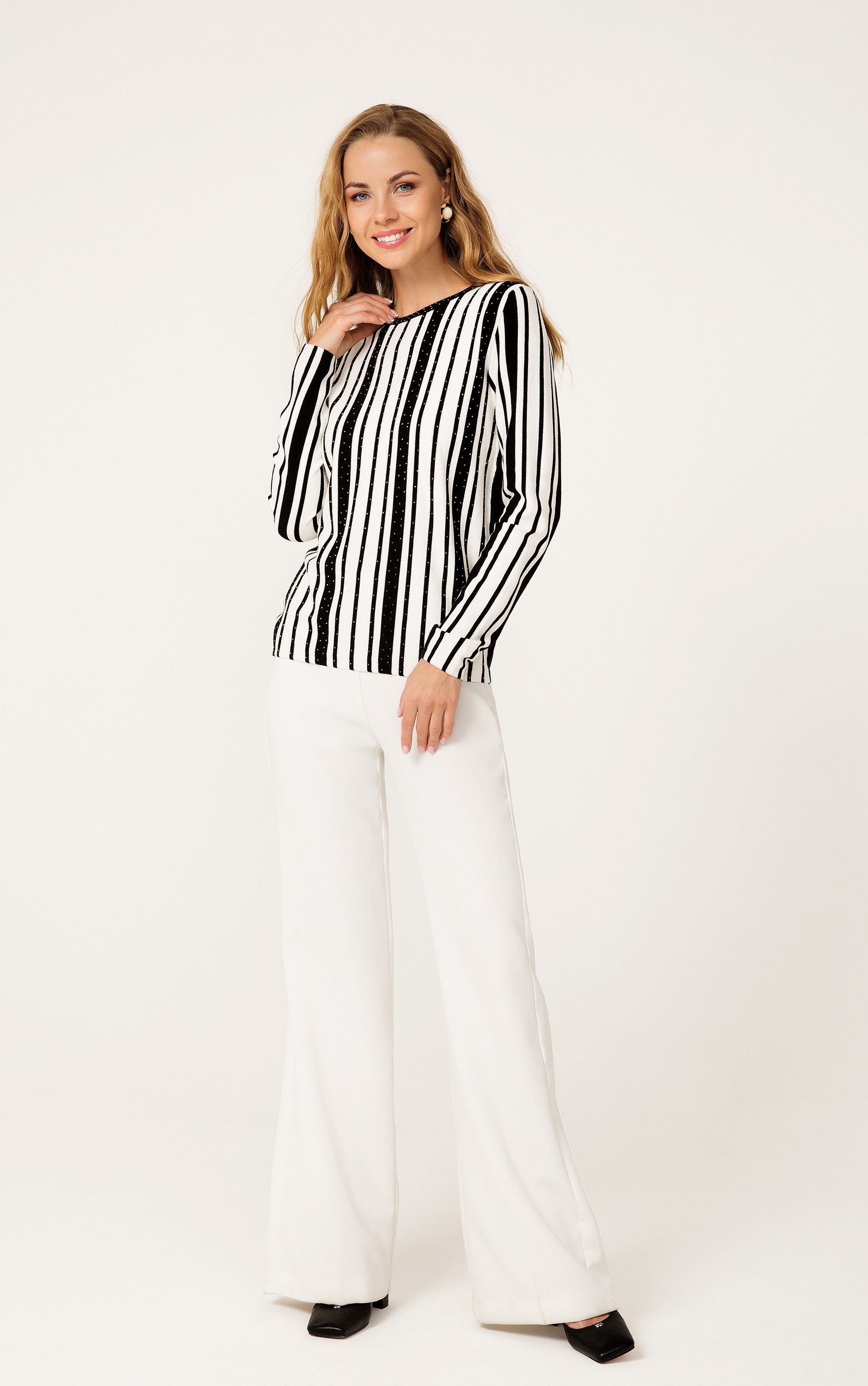 Passioni Strickpullover mit Streifen und Strassdetails günstig online kaufen