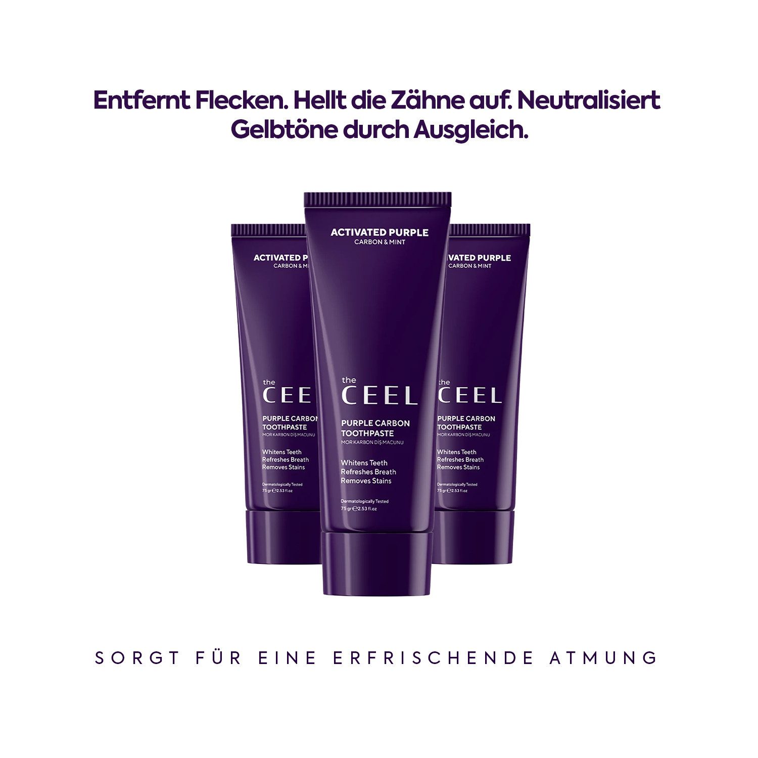 THE CEEL Zahnbleaching-Paste Purple Carbon Zahnpflege-Set – Zahnpasta & Zahnpulver, 2-teilig, Hilft bei Verfärbungen & unterstützt frischen Atem und Mundhygiene.