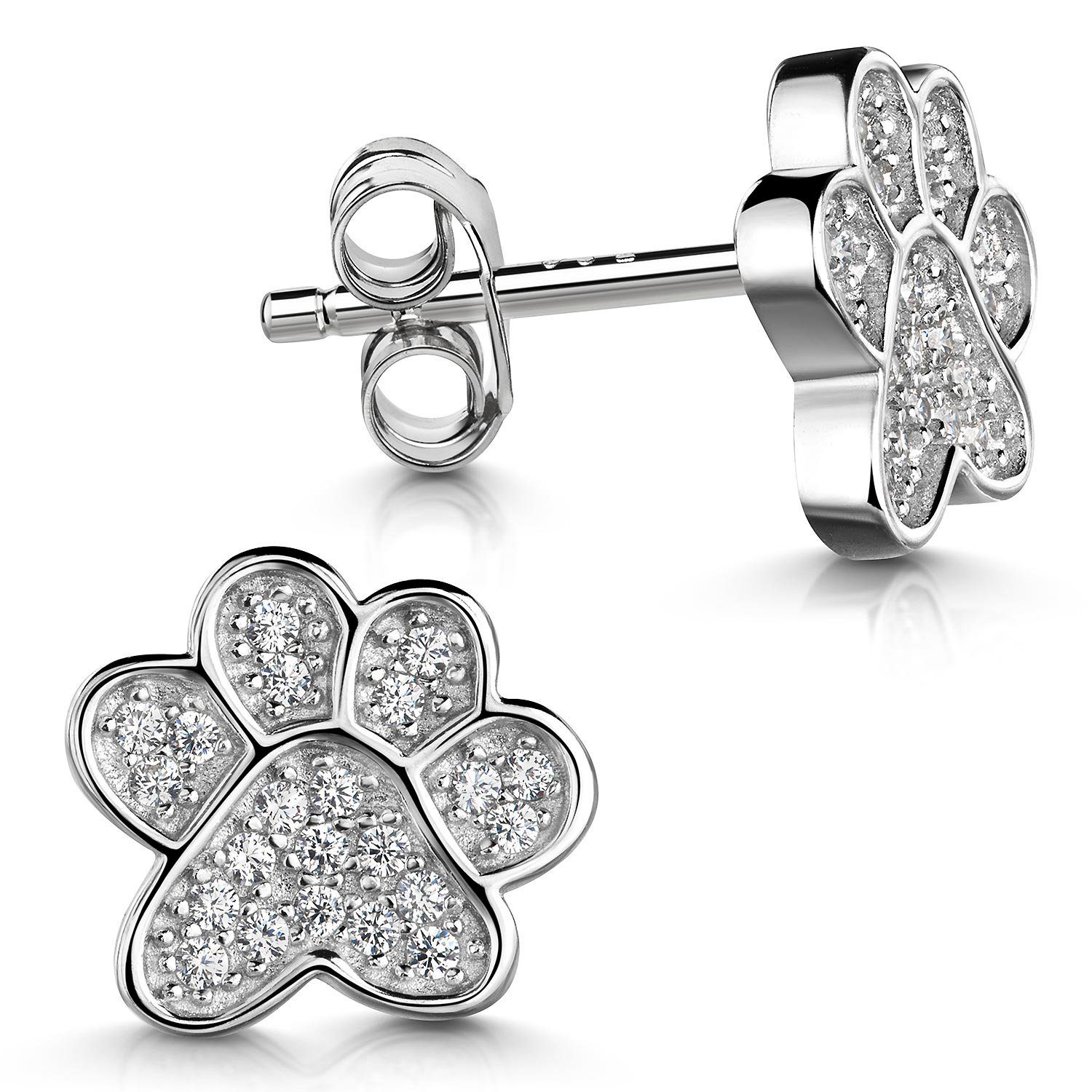 Materia Paar Ohrstecker Damen Silber Pfote Tatze Hund Tier Zirkonia SO-110, günstig online kaufen