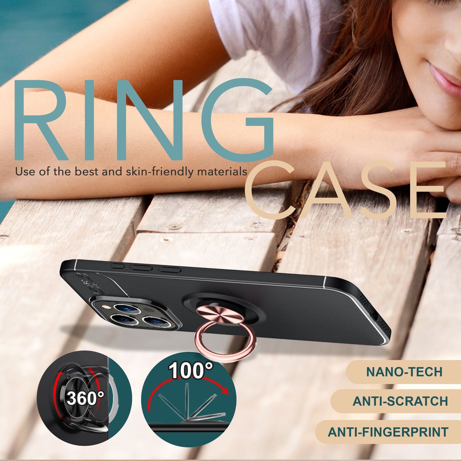 Nalia Smartphone-Hülle Apple iPhone 16 Pro 16 cm (6,3 Zoll), Hülle mit Ring / 360 Grad Fingerhalterung / Ständer / Silikon / Matt