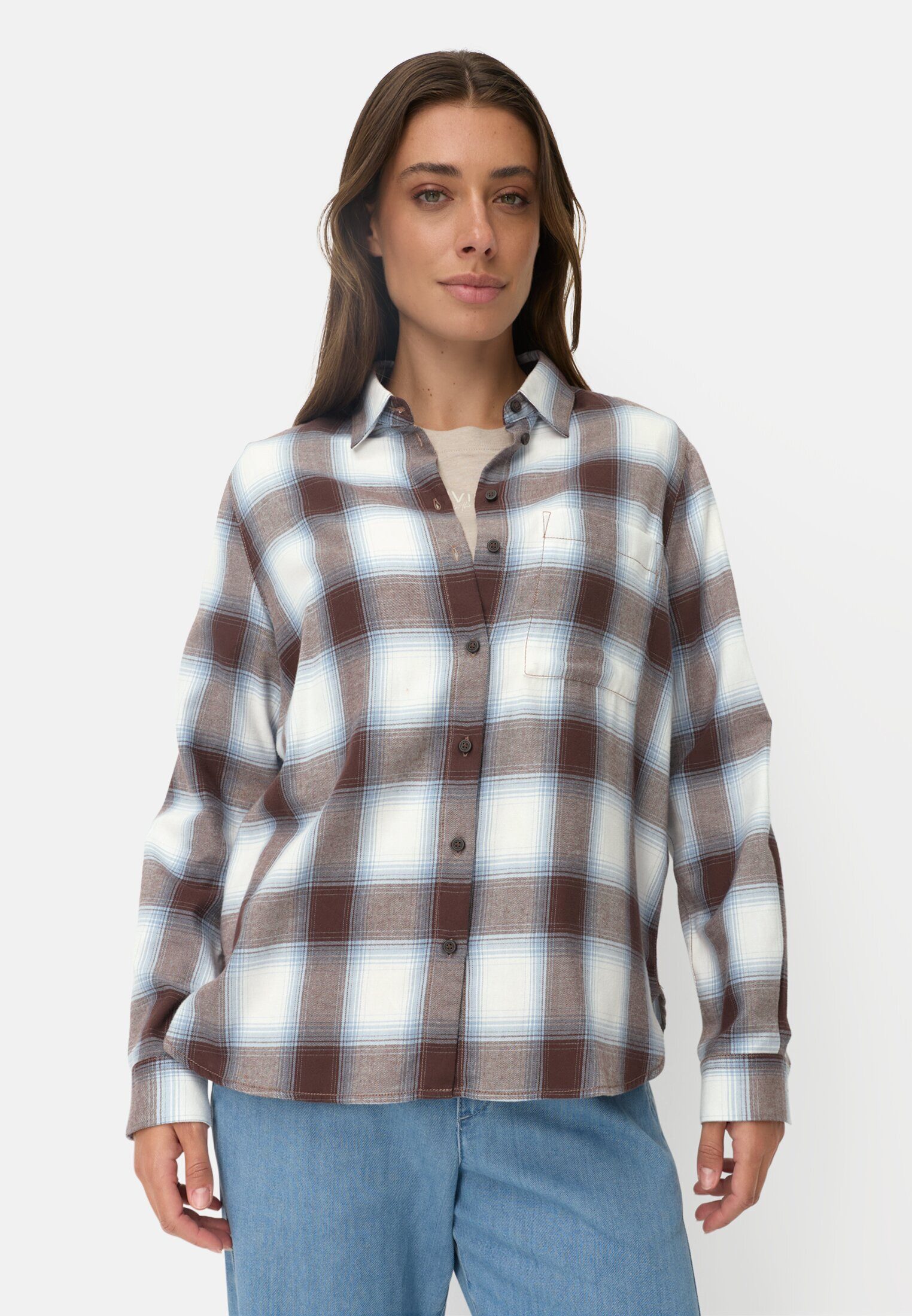 Flanellbluse mit Brusttasche Langarm