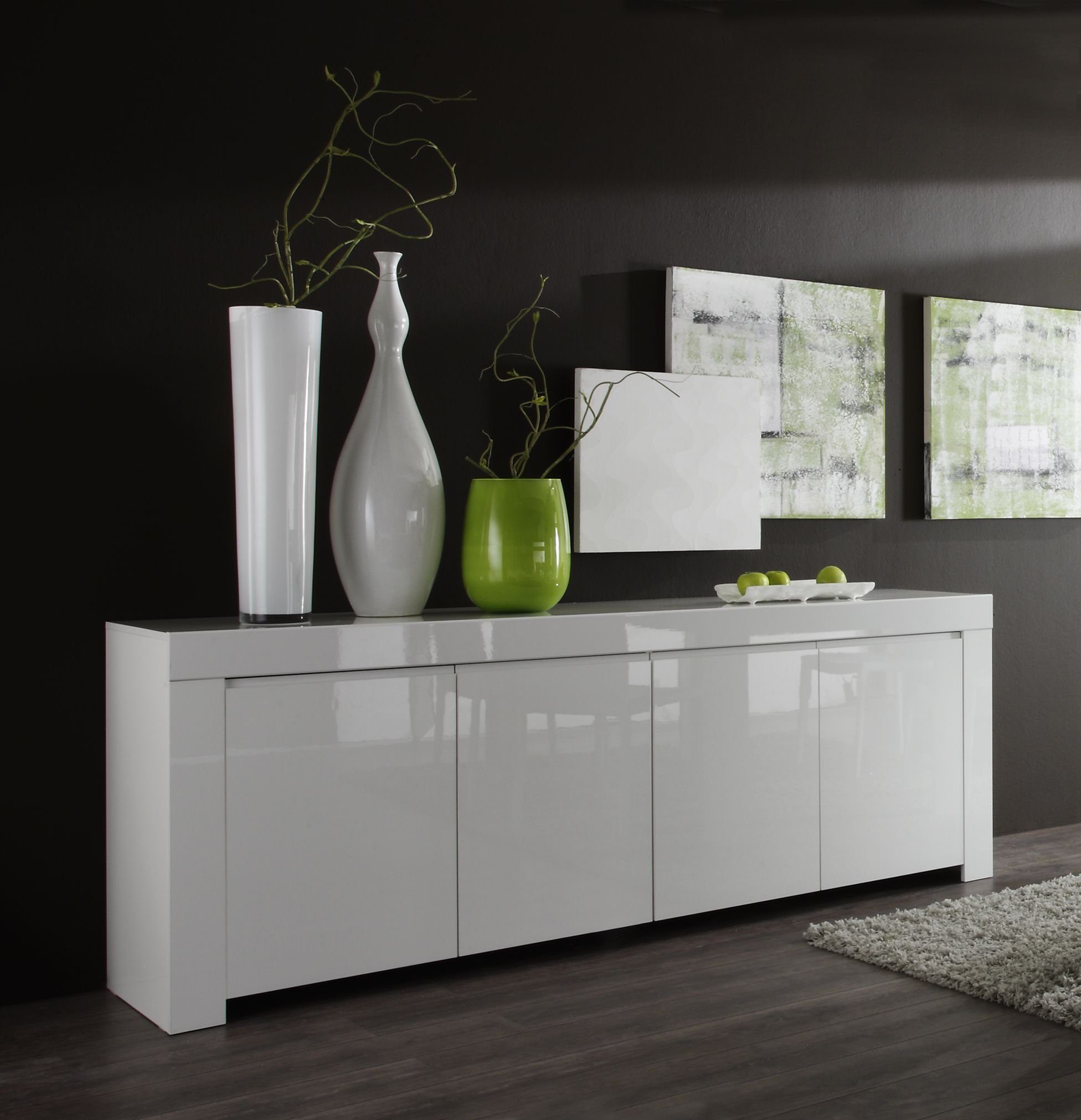 möbelando Sideboard Asti (BxHxT: 210x84x50 cm), in Weiss echt Hochglanz lackiert mit 4 Türen und 2 Einlegeböden