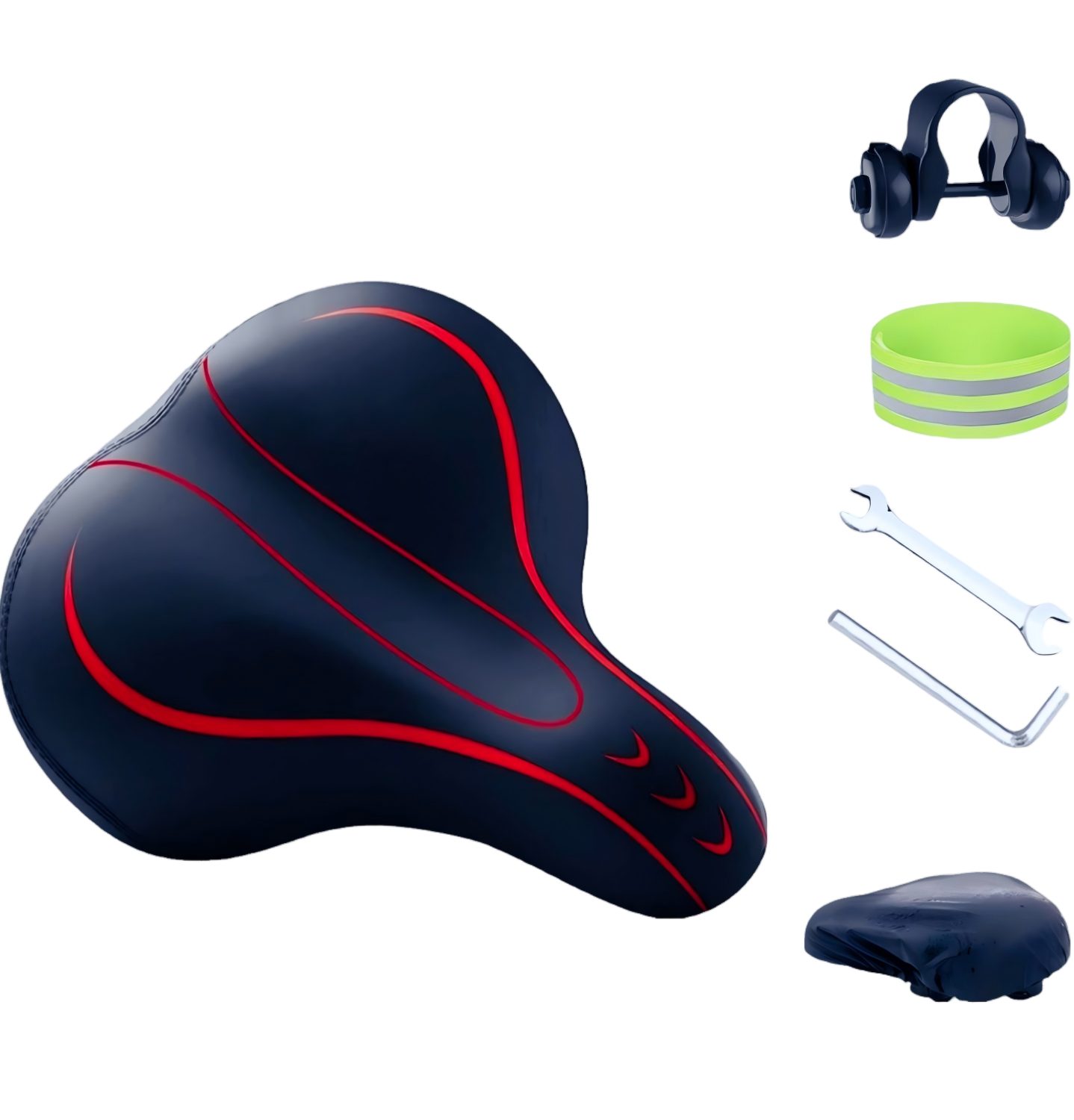 Toomoke Fahrradsattel Ergonomisch, Reflexstreifen, Universal-Adapter, E-Bike/MTB,Universal (Universeller Ersatzsattel für Heimtrainer, MTB, E-Bike, Cityrad & Rennrad,Atmungsaktiv,mit Werkzeug, Mit wasserdichter Abdeckung), Wasserdicht Leder,mit überzug & Schraubenschlüssel