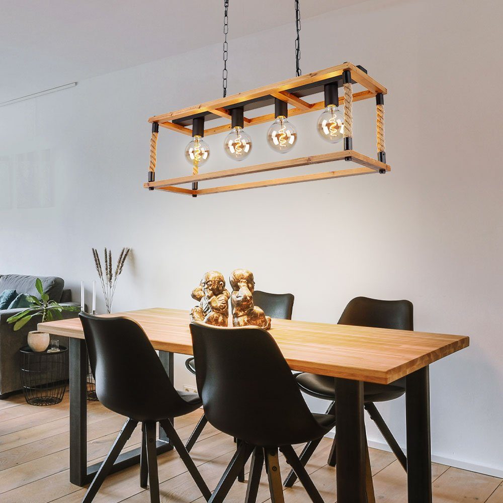 GLOBO LIGHTING LED-Hängeleuchte, Leuchtmittel inklusive, Warmweiß, LED Hängeleuchte Holz Esszimmerleuchte Hanfseil Pendelleuchte