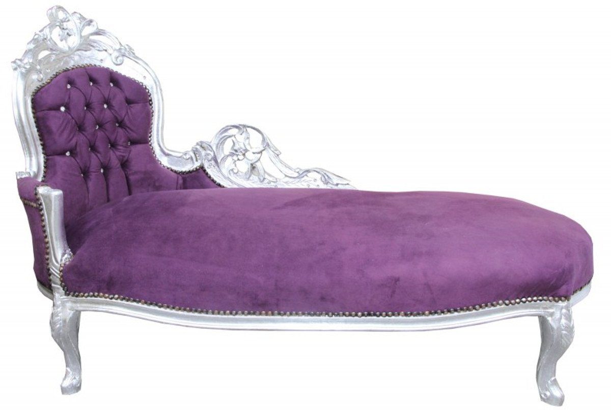 Casa Padrino Chaiselongue Barock Chaiselongue "King" Lila/Silber mit Bling Bling Glitzersteinen