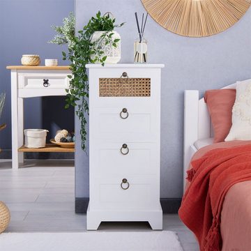CARO-Möbel Nachtkommode VANIKA, Nachttisch weiß aus Holz, Beistelltisch mit 4 Schubladen und Wiener Ge