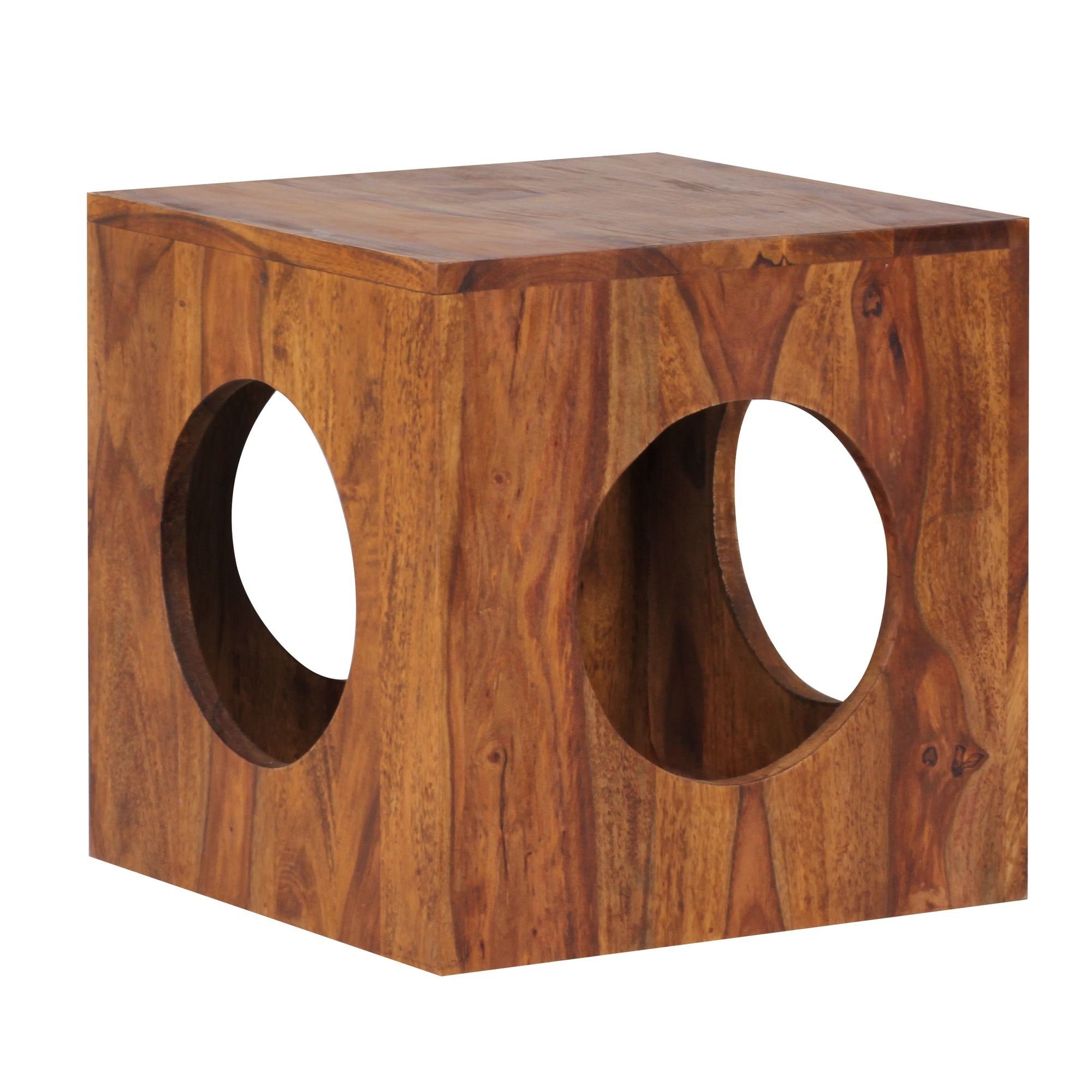 FB39762 Kleiner Massivholz Quadratisch), (Sheesham Cube-Form 35x35x35 Dekotisch cm, Aufbewahrungstisch, FINEBUY Beistelltisch