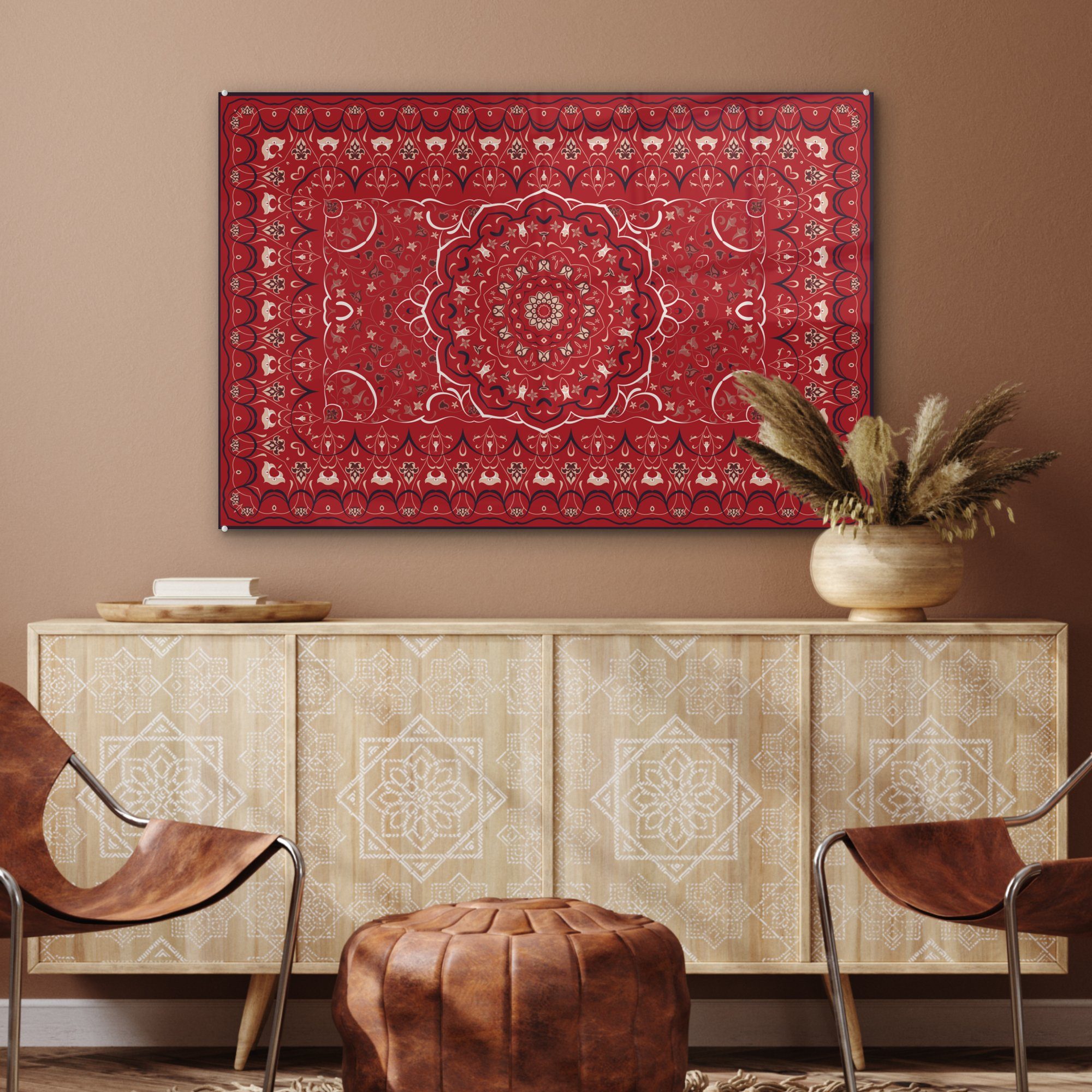 Persische St), MuchoWow (1 - Teppiche Mandala & - Teppiche Schlafzimmer Wohnzimmer Acrylglasbilder - Acrylglasbild Rot,