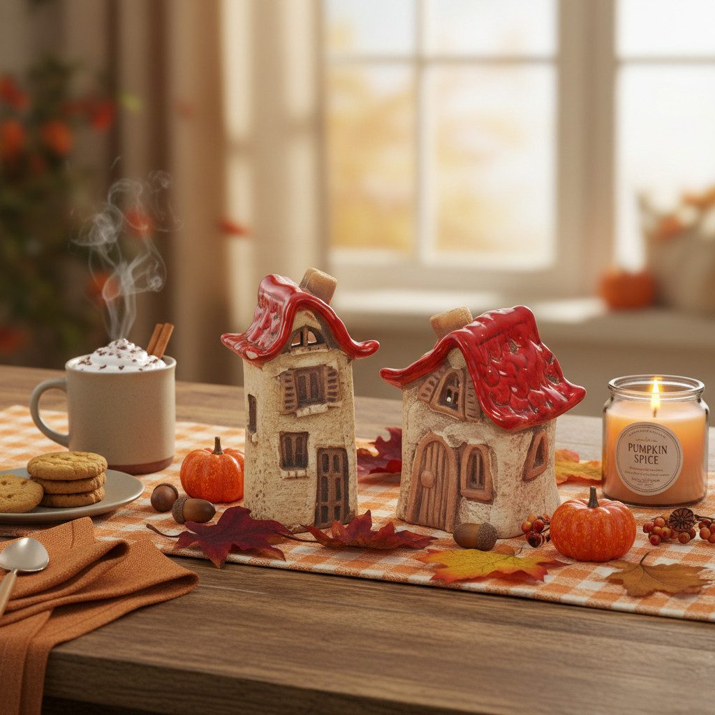 Florists Products Weihnachtsmann Mini-Keramikhäuser für stimmungsvolle Dekoration, 2 Stück – Bild 2 von 5