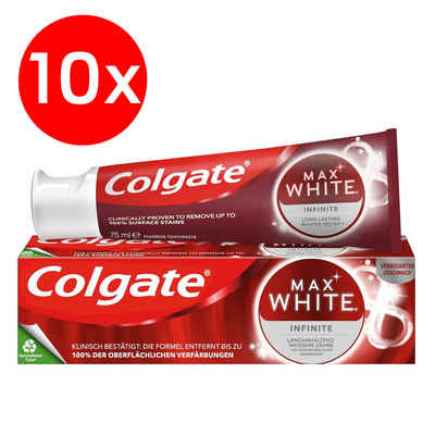 Colgate Zahnpasta Max White Infinite Zahnreinigungscreme 75ml für weissere Zähne, (10-St)