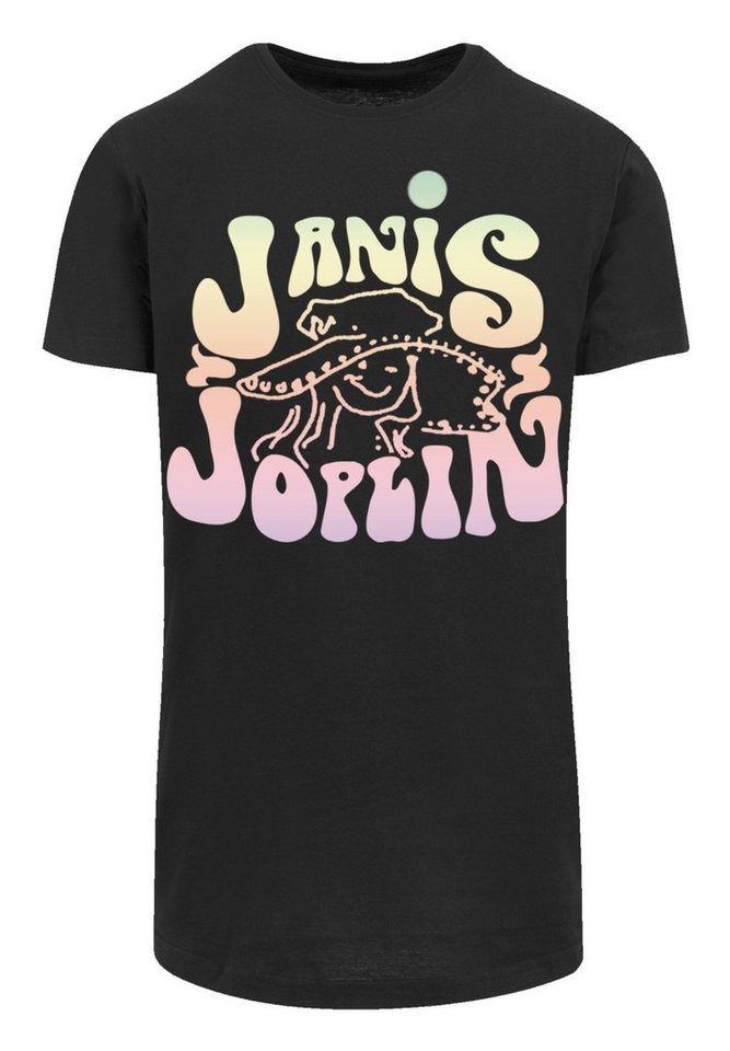 F4NT4STIC T-Shirt PLUS SIZE Janis Joplin Pastel Logo Print, Das Model ist  180 cm groß und trägt Größe M
