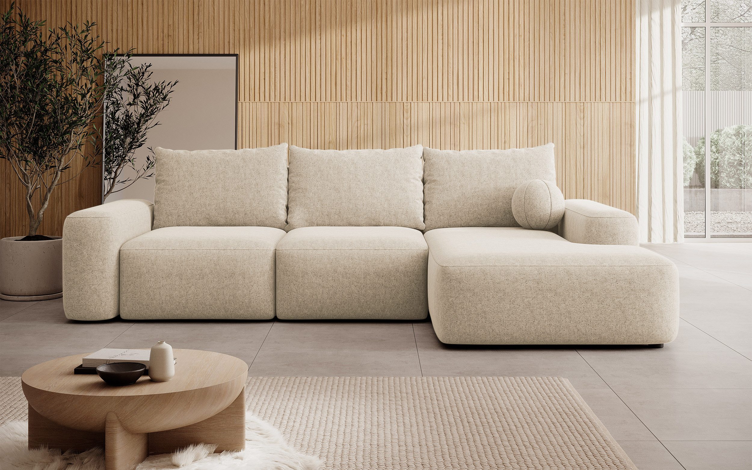 Selsey Ecksofa CARNOS, mit Schlaffunktion, Bettkasten, Chenille-Bezug, Ballkissen