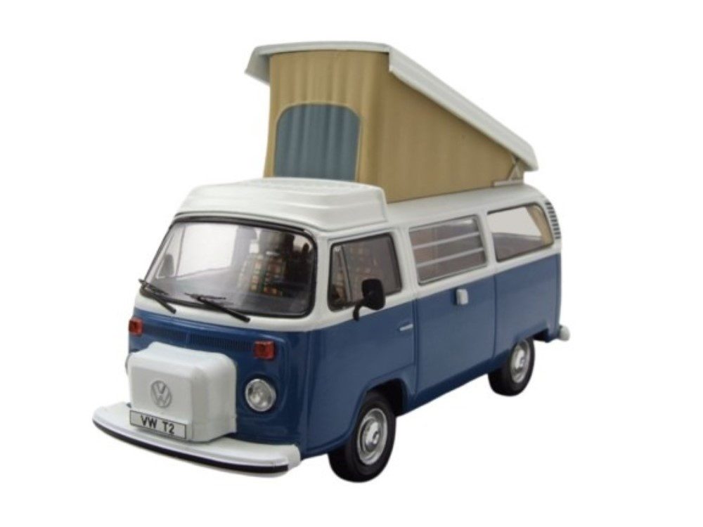 Modellauto VW T2 Westfalia Camping Bus 1978 blau weiß