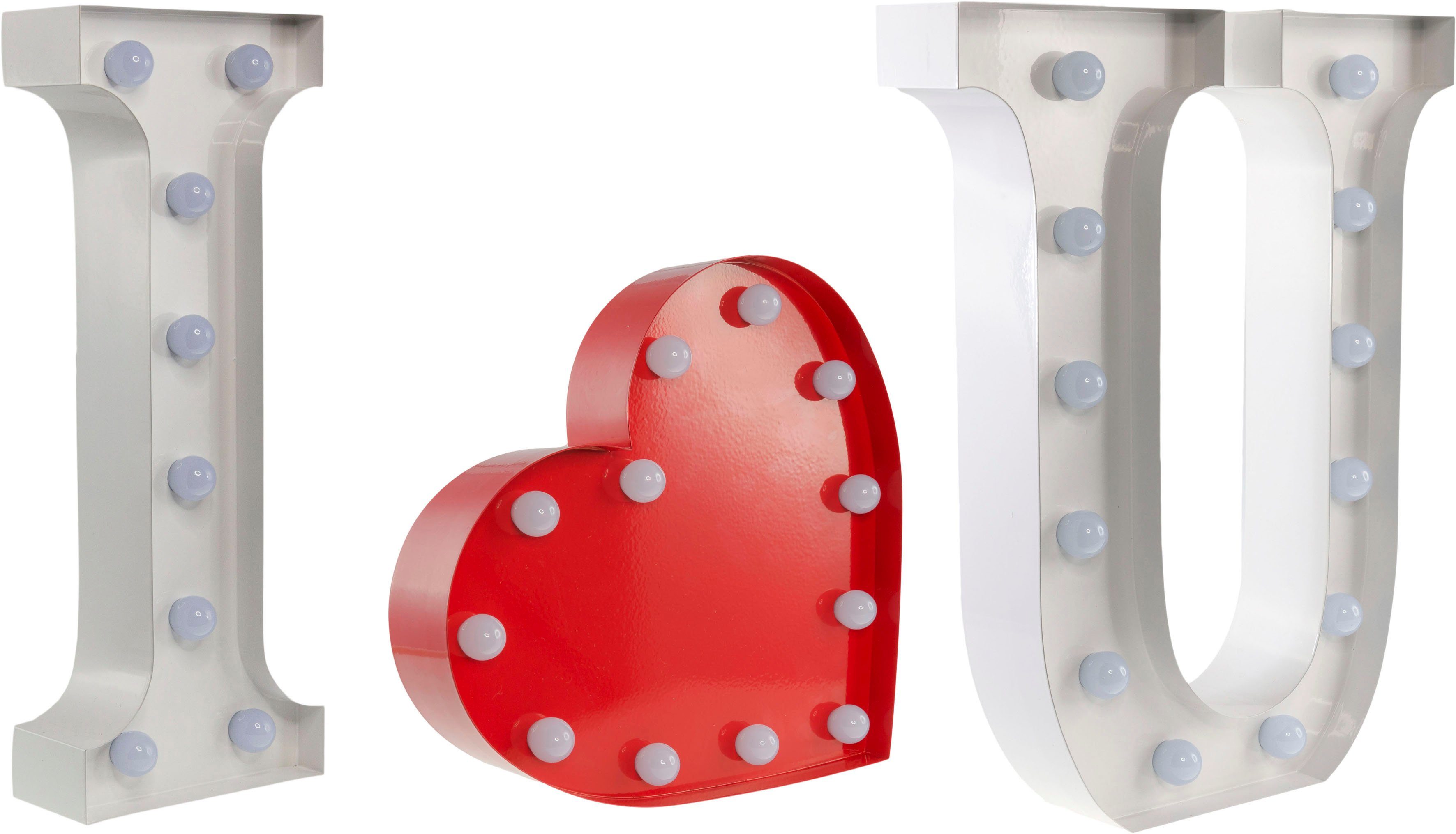 MARQUEE LIGHTS LED Dekolicht Heart, LED fest integriert, Warmweiß, Wandlampe,  Tischlampe Heart mit 12 festverbauten LEDs - 23x23 cm