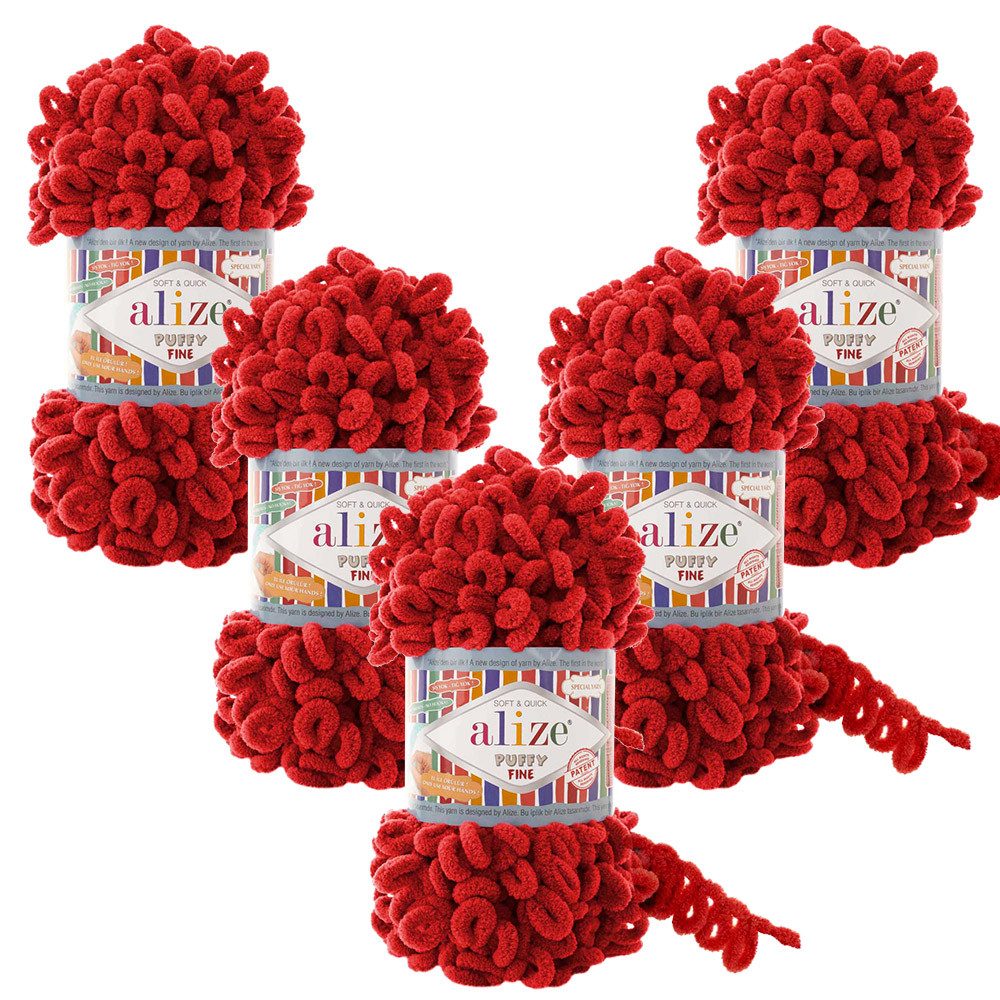 Alize 5 x ALIZE Puffy Fine Häkelwolle, 14 m (500 Meter), Chenillegarn,Amigurumi,Handstrickgarn,Blanket Small Loop