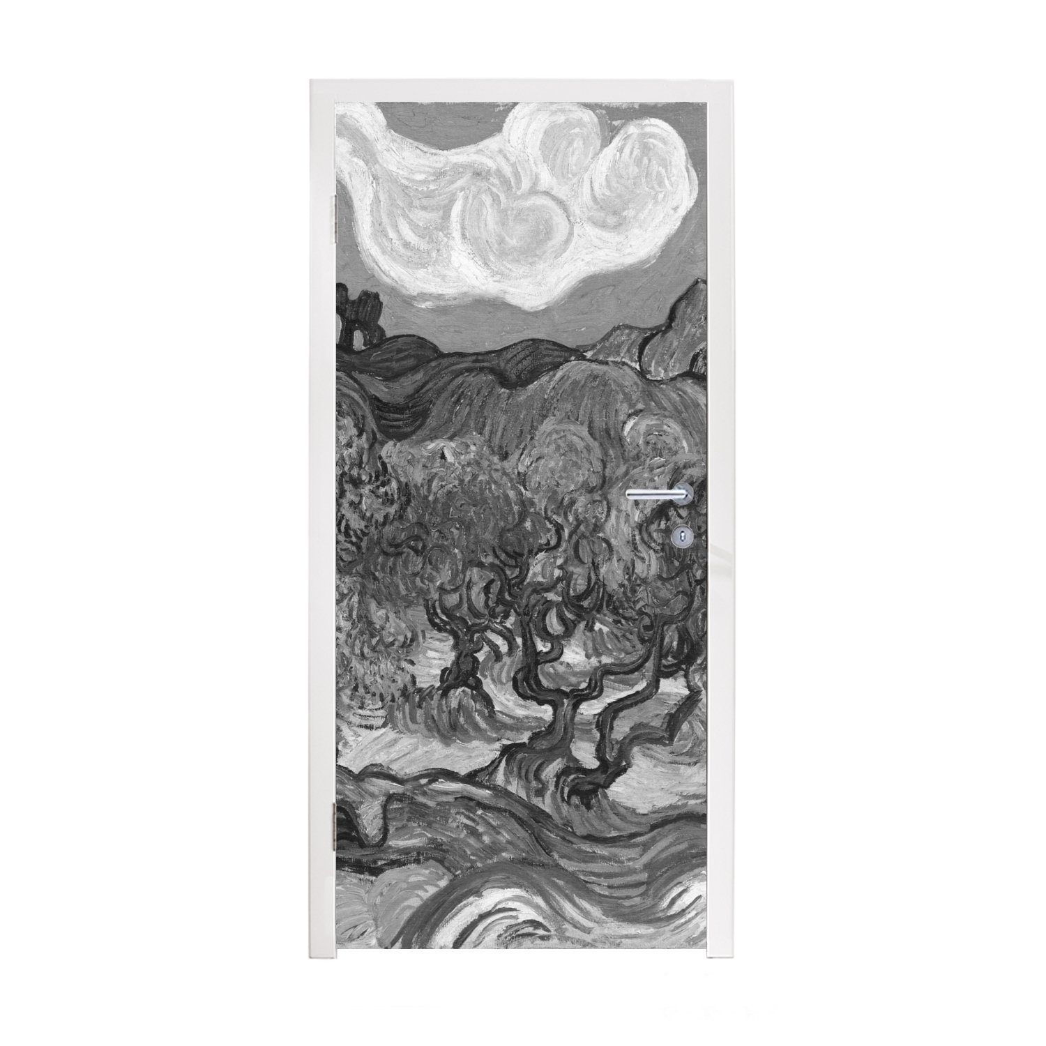 MuchoWow Türtapete Olivenbäume - Vincent van Gogh - Schwarz - Weiß, Matt, bedruckt, (1 St), Fototapete für Tür, Türaufkleber, 75x205 cm