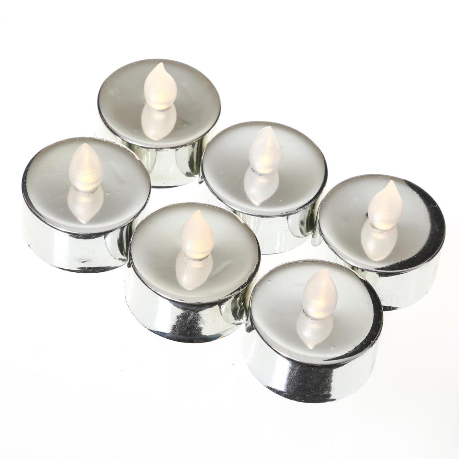 LED-Kerze LED Teelichter flackernd flammenlos mit Batterien D: 3,8cm silber 6St.