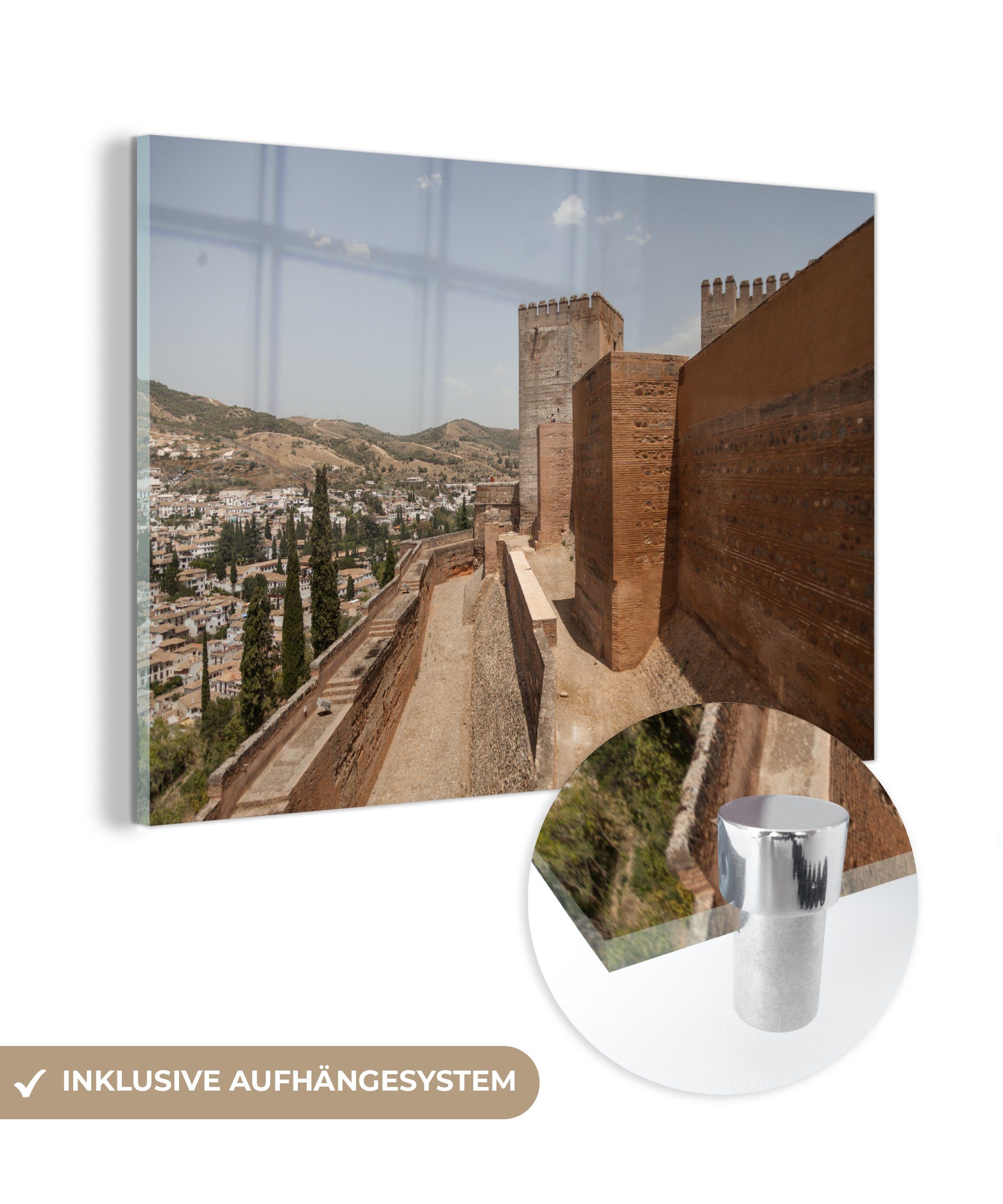 MuchoWow Acrylglasbild Die Außenmauern der Alhambra in Spanien, (1 St), Acrylglasbilder Wohnzimmer & Schlafzimmer