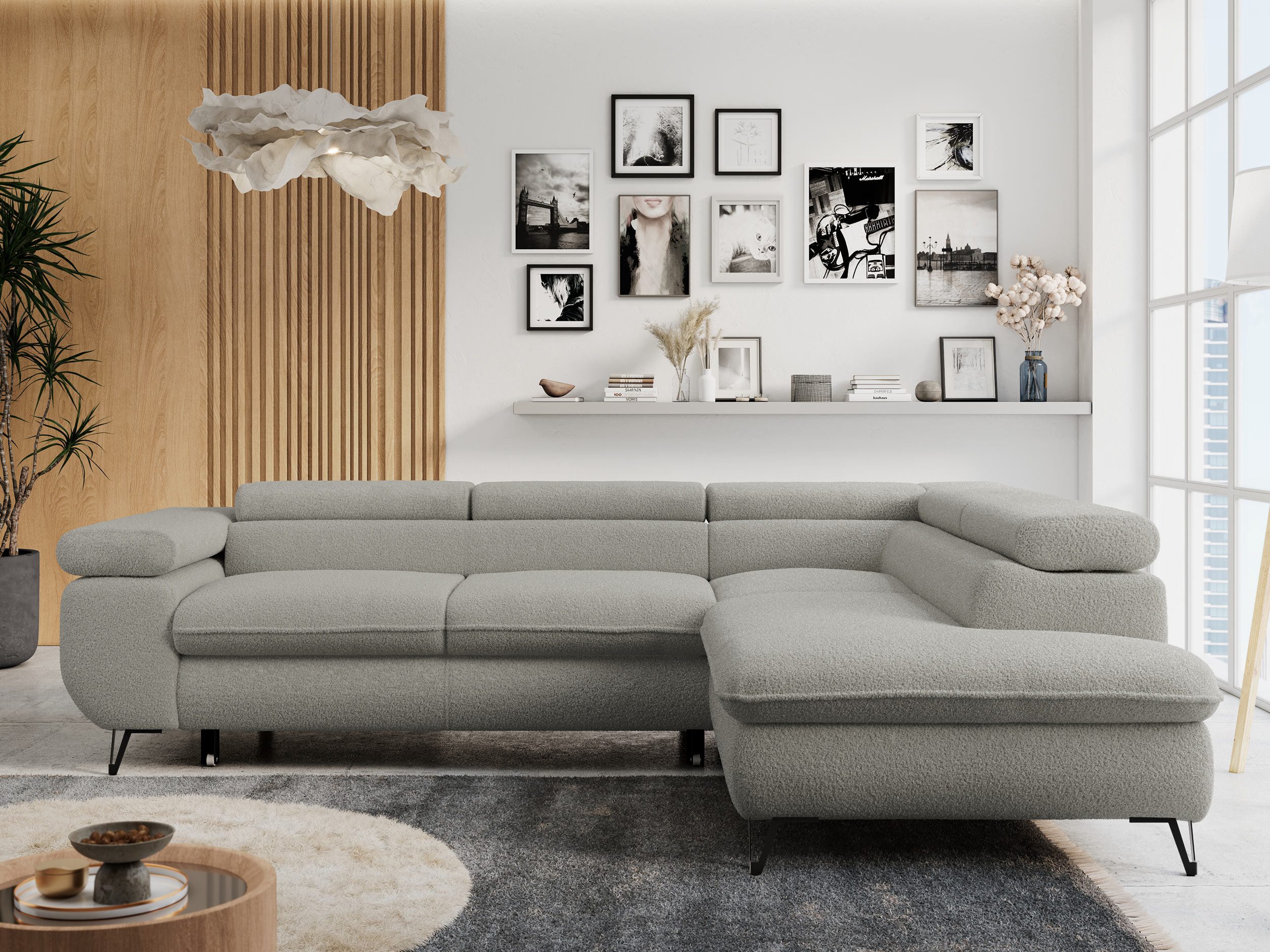 MKS MÖBEL Ecksofa PETER L, Set, Ecksofa L-form, HR35-Schaum, Wellenfederkern, Bettfunktion, Einstellbare Kopfstützen, Bettkasten