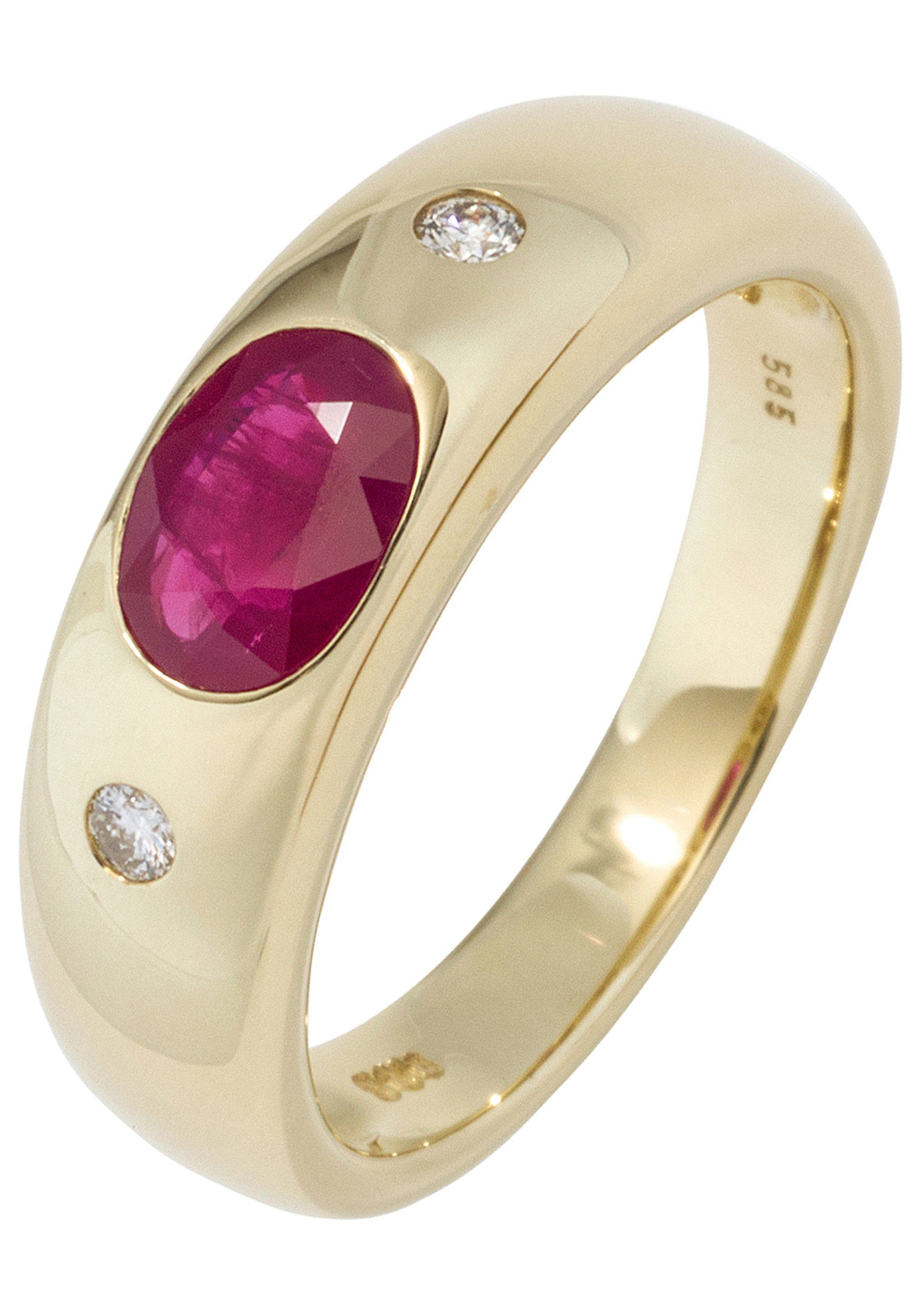 JOBO Diamantring, 585 Gold mit Rubin und...