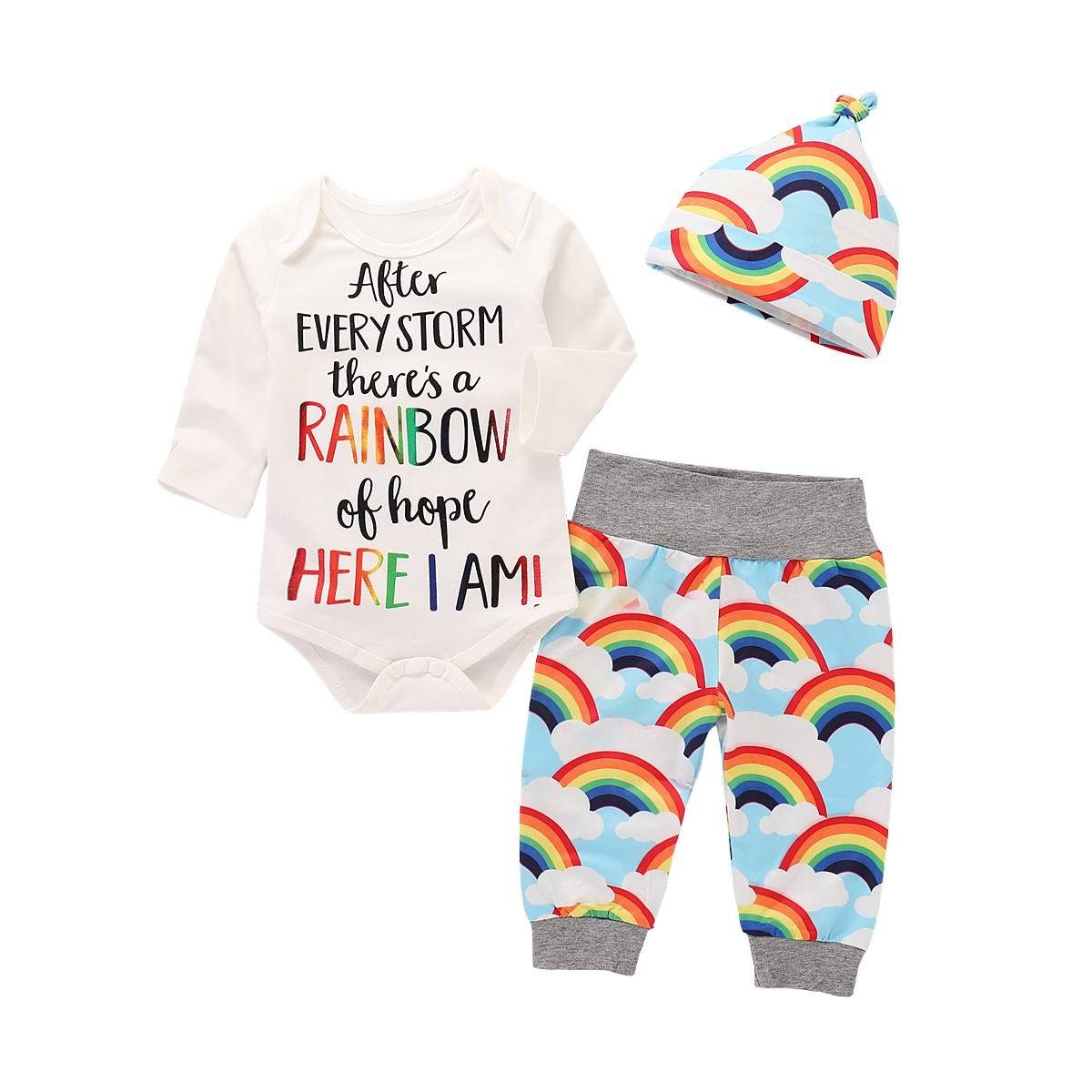 Neugeborenes (Set, 3-tlg) Shirt, Leggings, & Regenbogen Langarm Baby Jäckchen LAPA Mütze Set