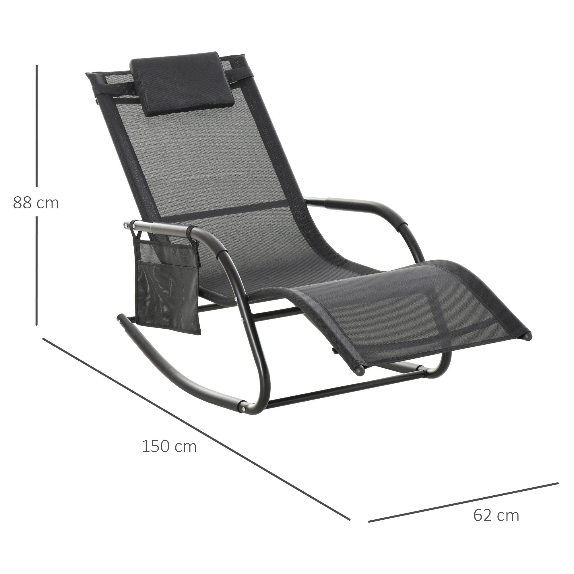 Outsunny Schaukelstuhl mit Seitentasche (Relaxsessel, 1 St), für Garten, Schwarz